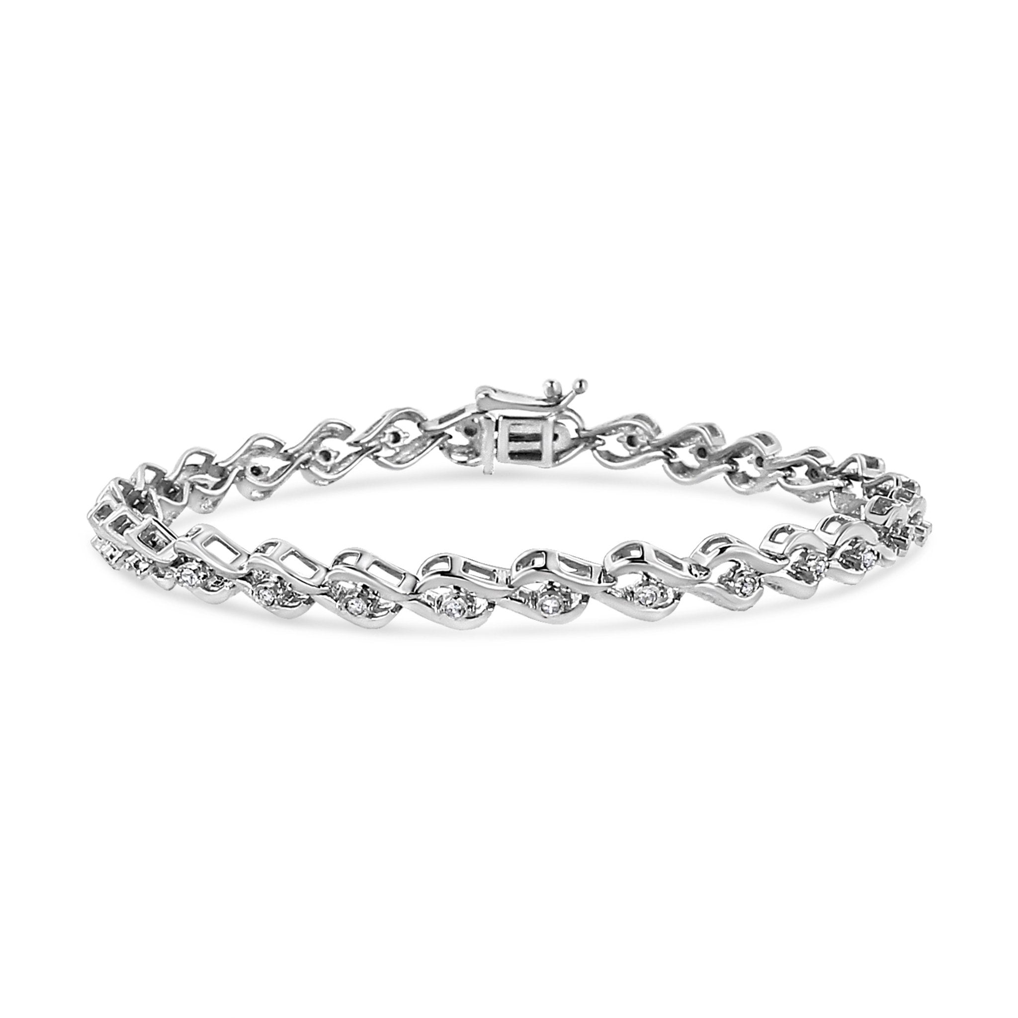 .925 Sterling Silver 1/10 Cttw Round-Cut Diamond Link Bracelet (I-J Color, I3 Promo Clarity) - 7.25