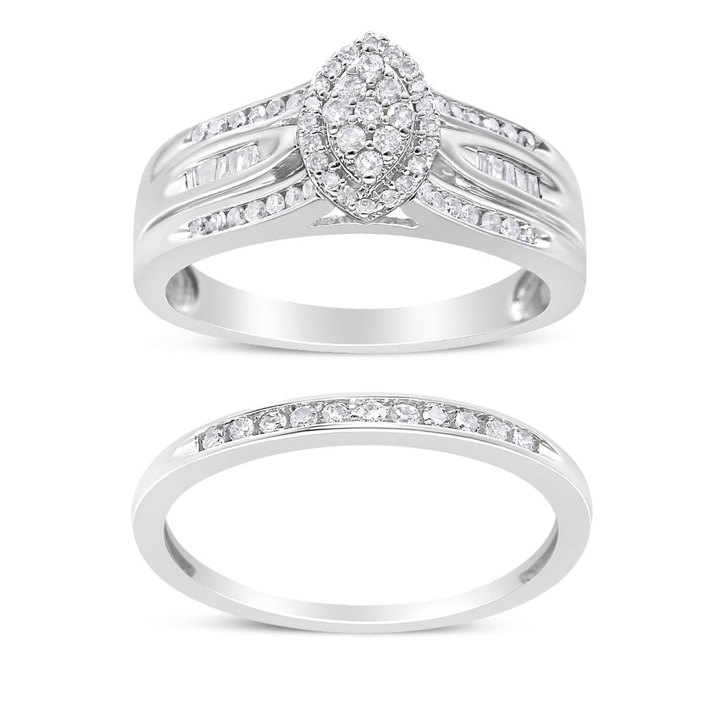 .925-Sterling-Silver-1/2-Cttw-Round-And-Baguette-Cut-Diamond-Engagement-Bridal-Set-(I-J-Color,-I1-I2-Clarity)-Size-6-Jewelry-Sets