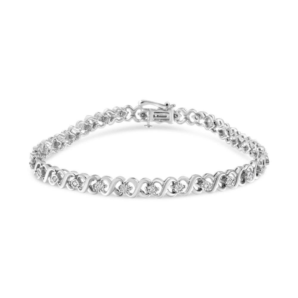 .925 Sterling Silver 1/3 Cttw Miracle Plate Round-Cut Diamond Infinity Link Bracelet (I-J Color, I3 Clarity) - Size 7.25