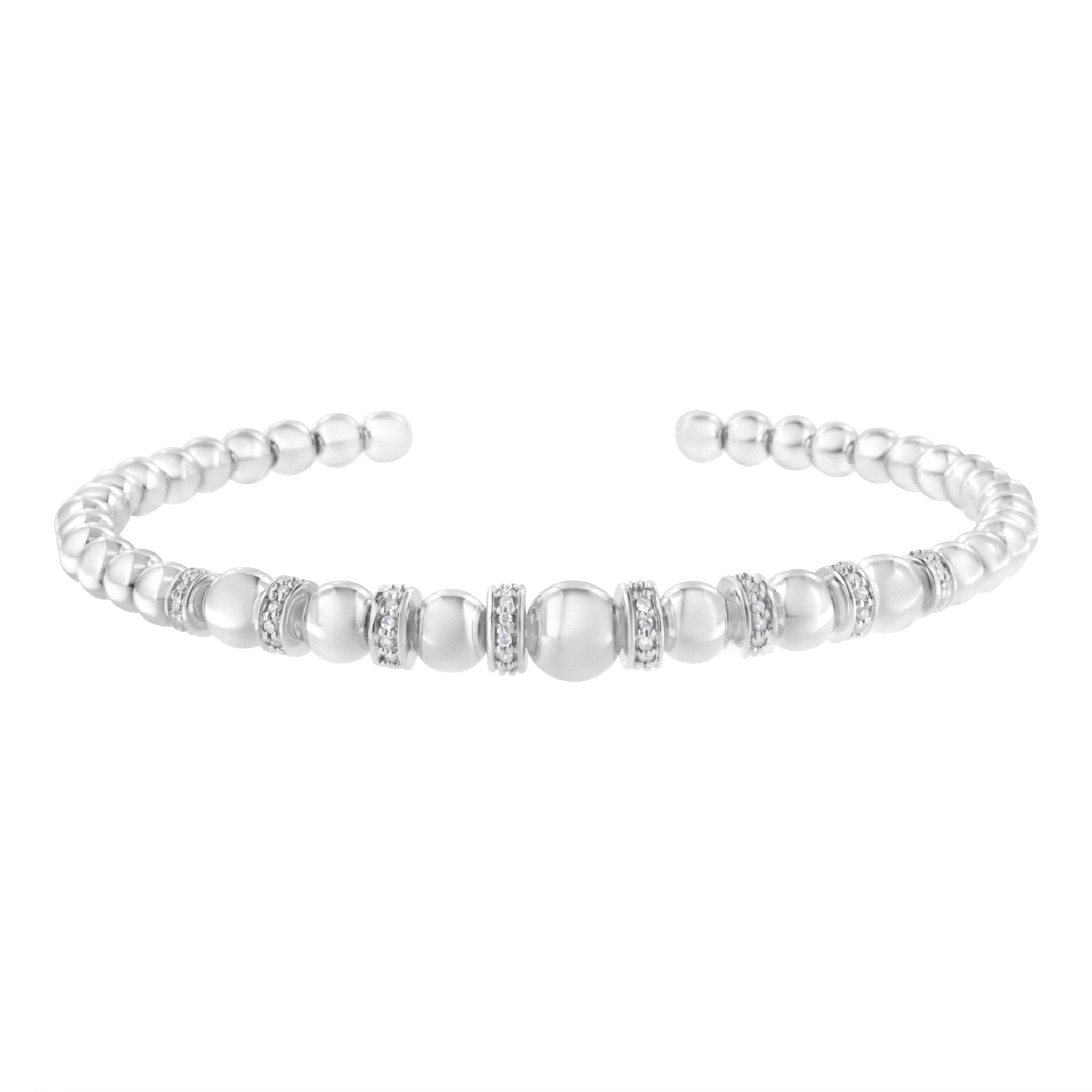 .925-Sterling-Silver-1/4-Cttw-Diamond-Rondelle-Graduated-Ball-Bead-Cuff-Bangle-Bracelet-(I-J-Color,-I2-I3-Clarity)-Fits-Wrists-Up-To-7-1/2-Inches-Bracelets