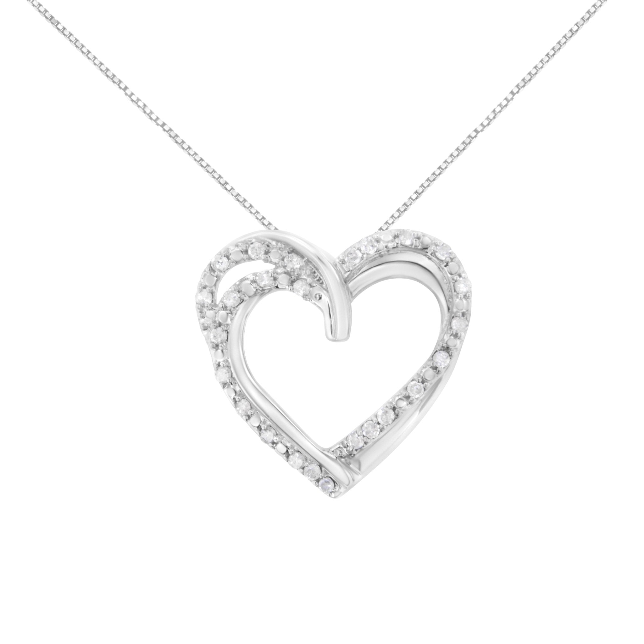 .925 Sterling Silver 1/4 Cttw Prong Set Round-Cut Diamond Woven Double Heart 18