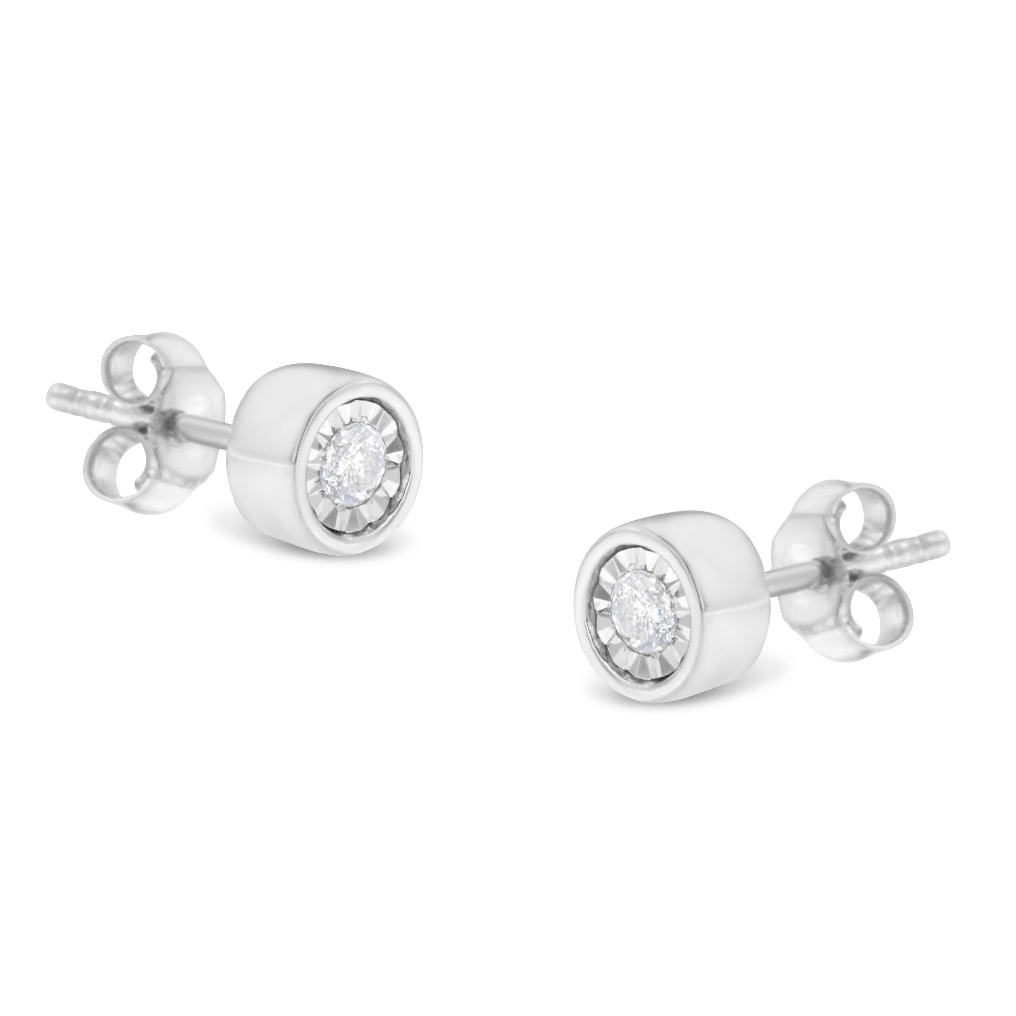 .925-Sterling-Silver-1/5-Cttw-Round-Brilliant-Cut-Near-Colorless-Diamond-Miracle-Set-Bezel-Barrel-Style-Stud-Earrings-(I-J-Color,-I2-I3-Clarity)-Earrings