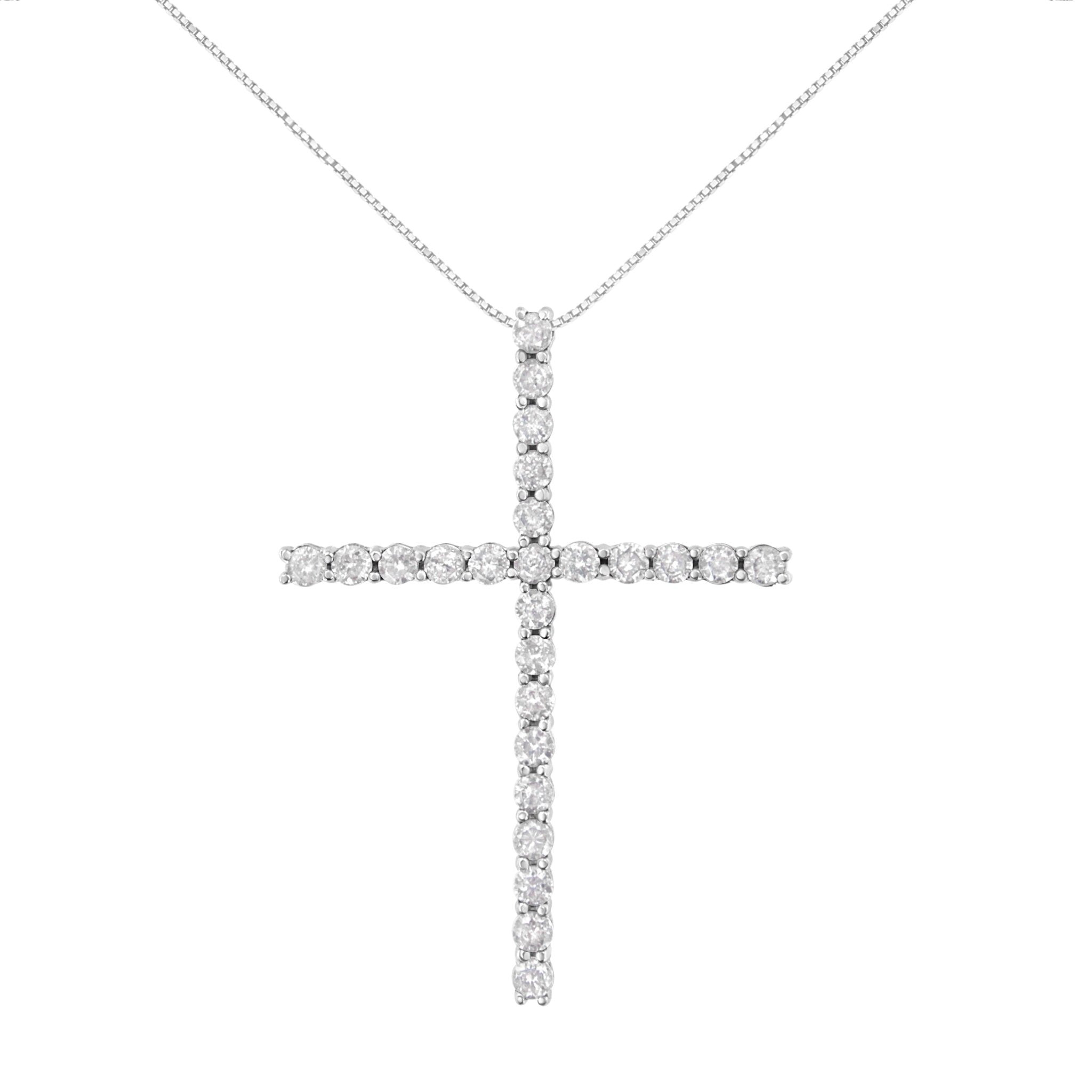 .925-Sterling-Silver-2-1/2-Cttw-Diamond-Cross-Pendant-Necklace-(H-I,-I2-I3)-Pendants-&-Charms