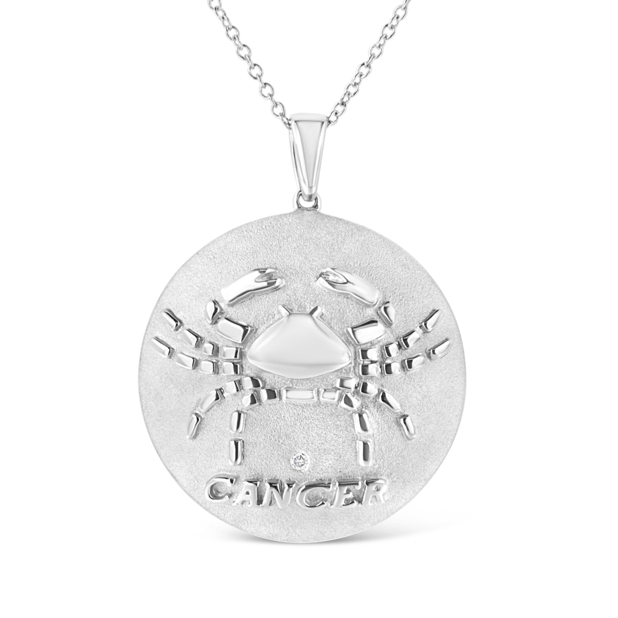 .925 Sterling Silver Diamond Accent Cancer Zodiac Design 18" Pendant Necklace Medallion (K-L Color, I1-I2 Clarity) - Tuesday Morning-Pendant Necklace