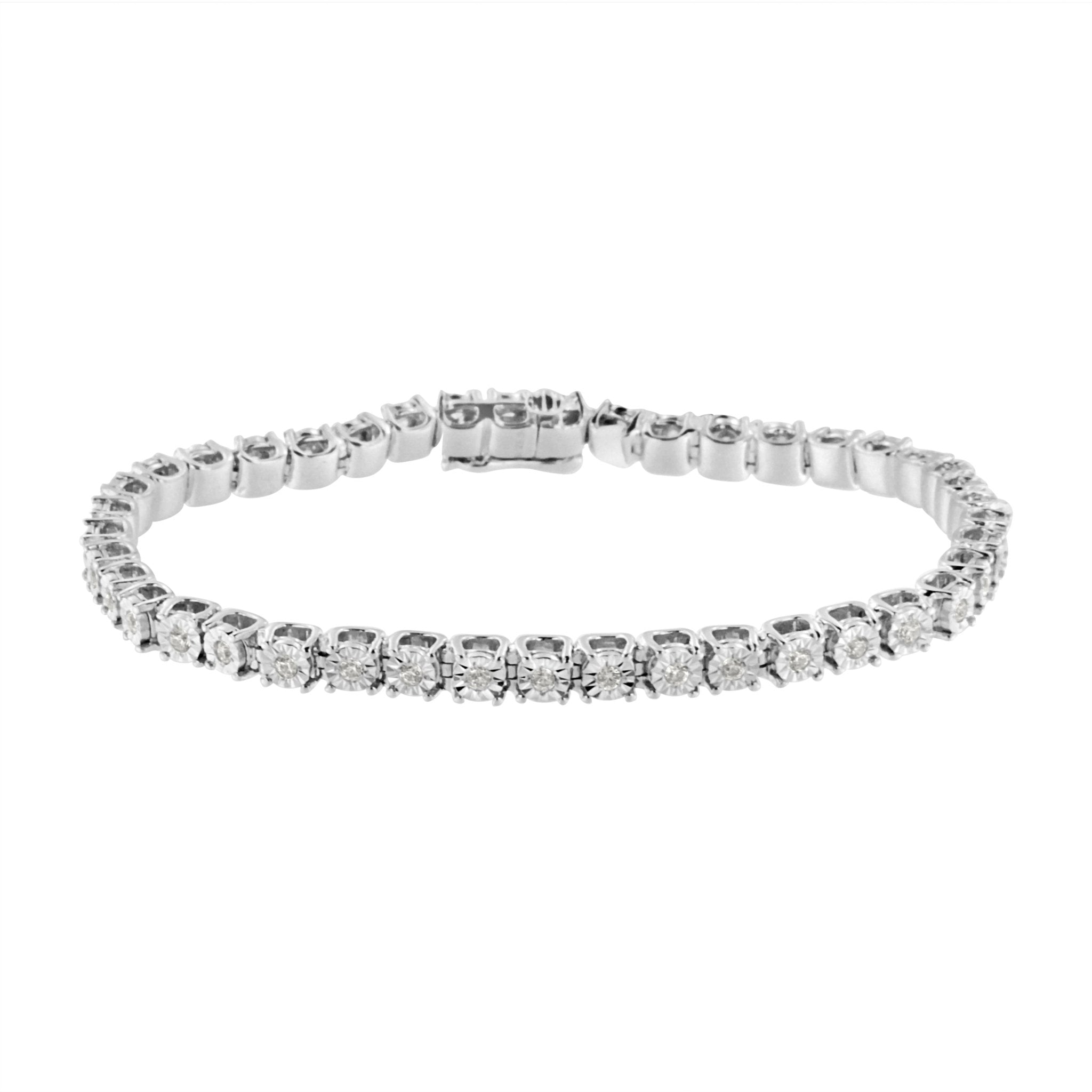 .925 Sterling Silver Miracle-Set Diamond Round Miracle Plate Tennis Bracelet (1 Cttw, I-J Color, I3 Clarity) - Size 7.25