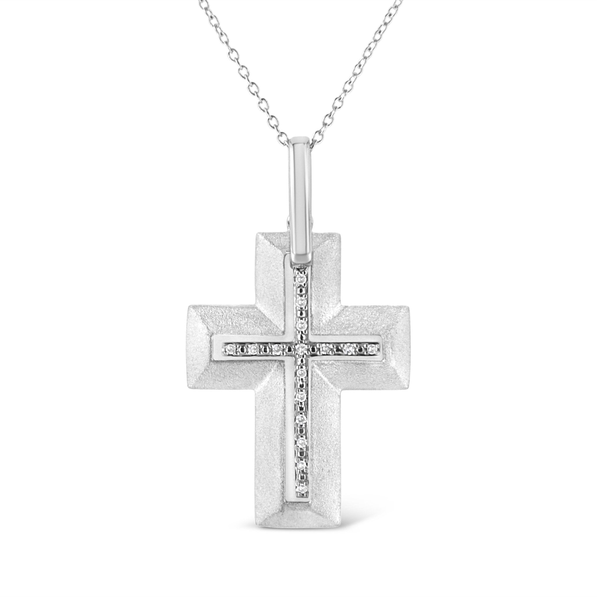 .925 Sterling Silver Prong-Set Diamond Accent Bold Cross 18