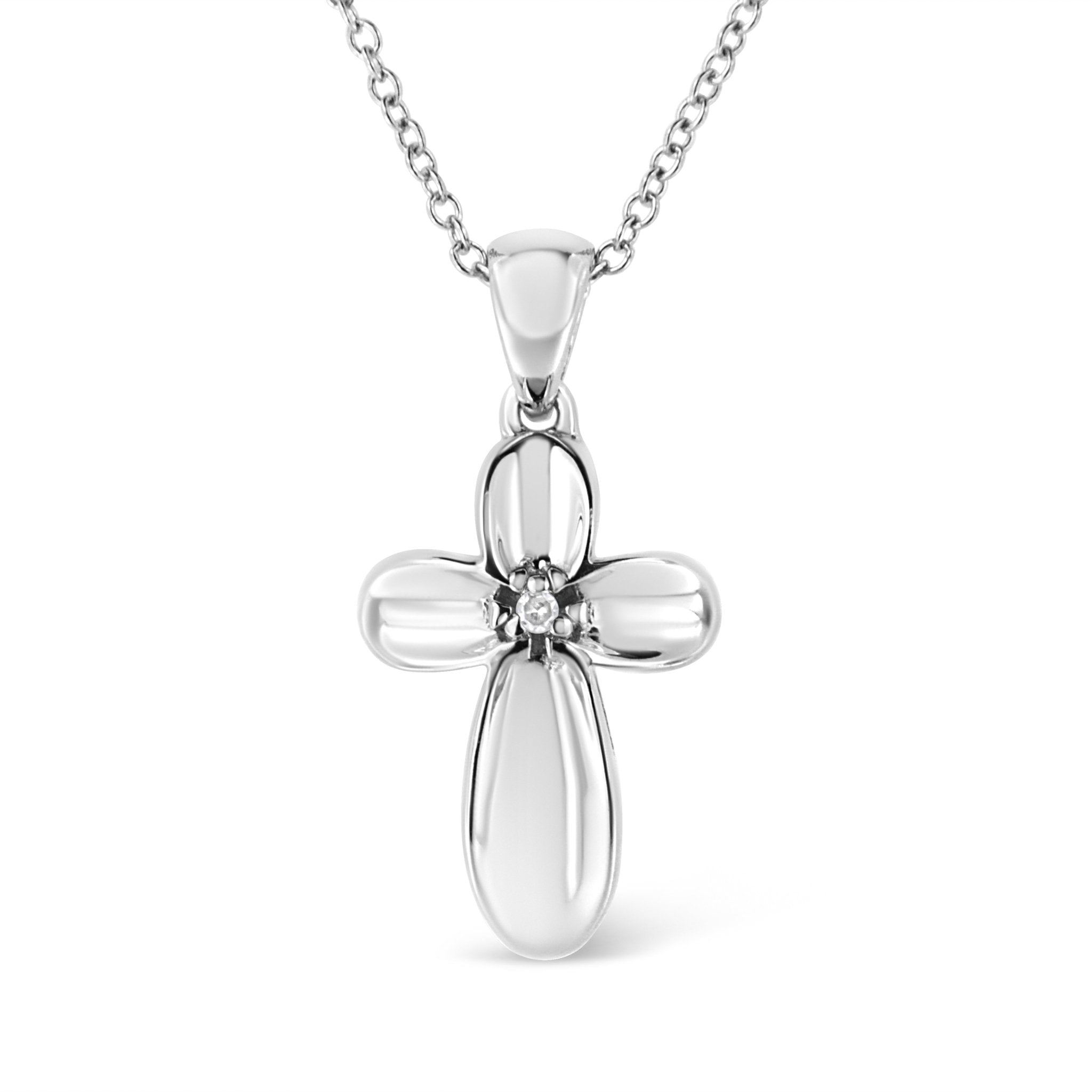 .925 Sterling Silver Prong-Set Diamond Accent Floral Cross 18