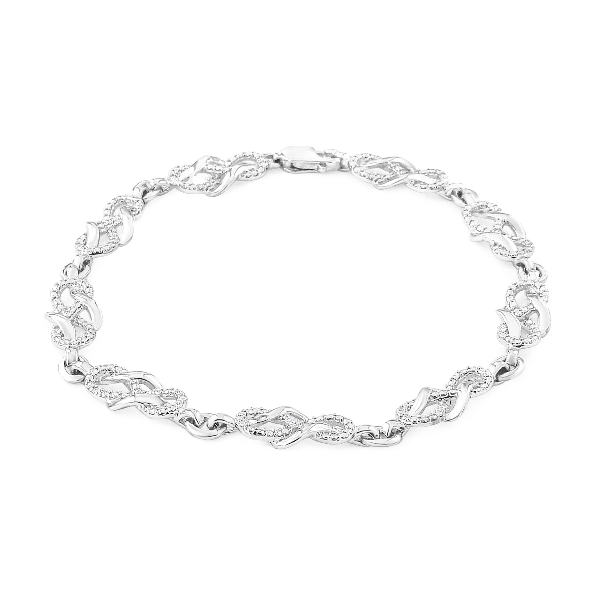 .925 Sterling Silver Prong Set Diamond Accent Infinity Weave Link 7.25