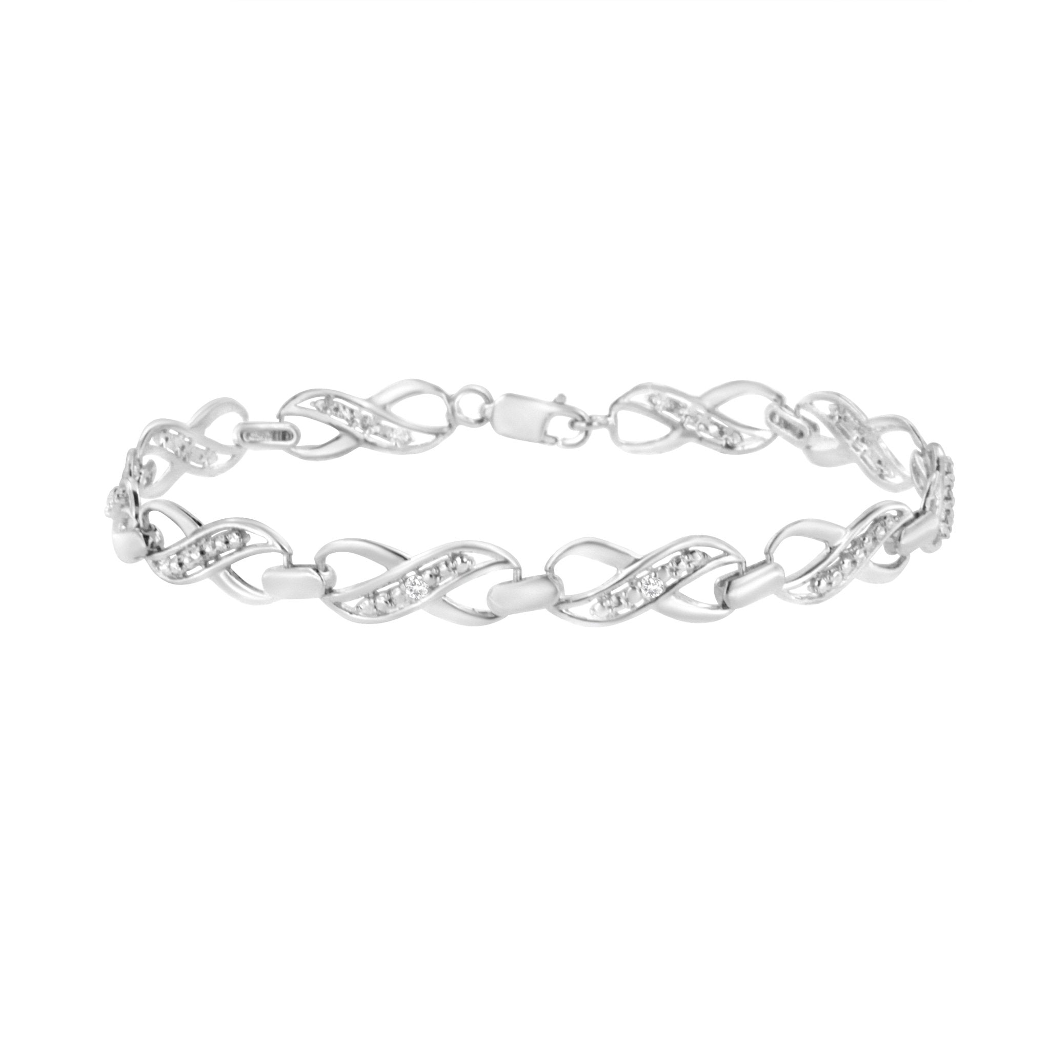 .925 Sterling Silver Prong Set Diamond Accent Ribbon And Infinity Link Bracelet (I-J Color, I3 Clarity) - 7.25