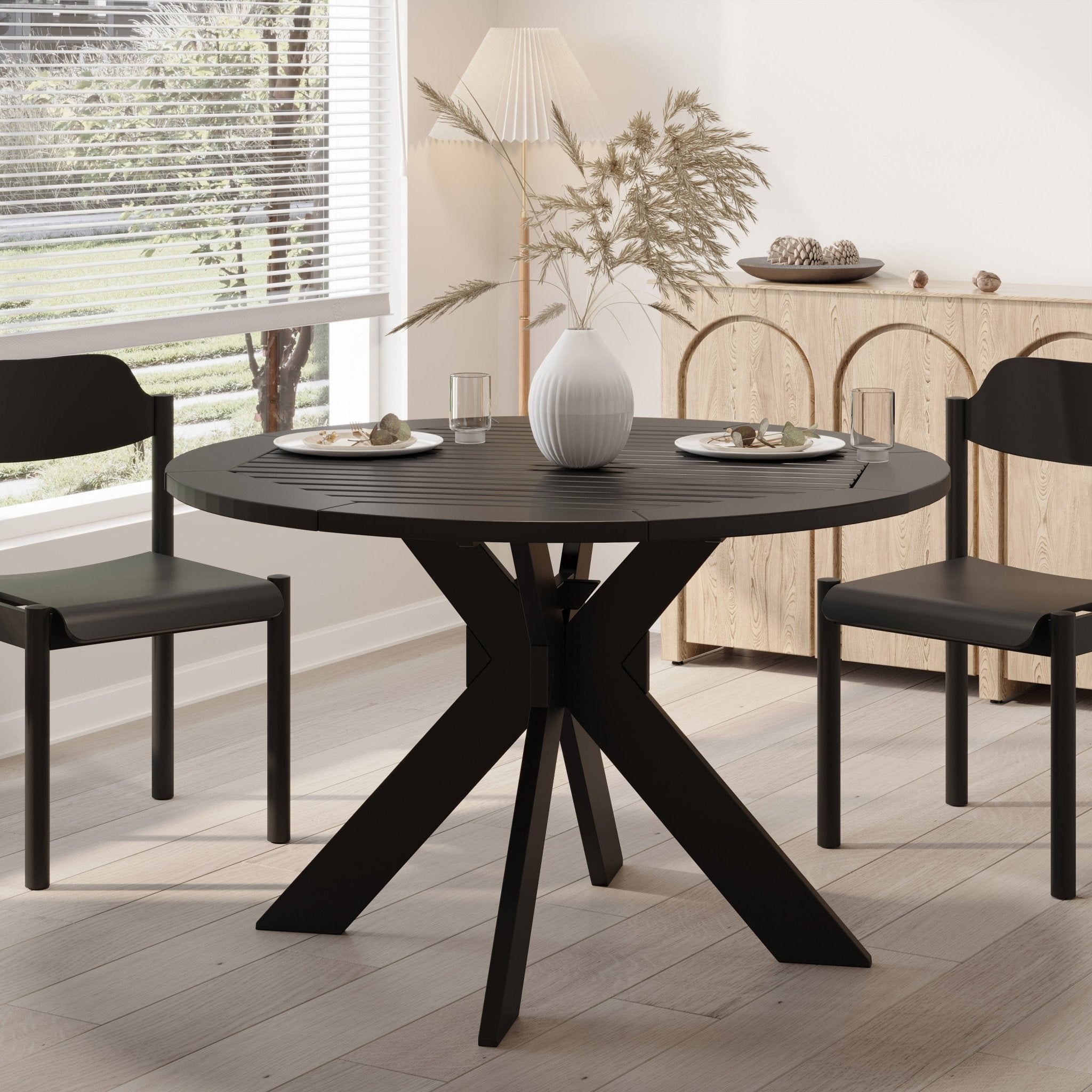 Acacia Wood Dining Table, Round, Black - Tuesday Morning-