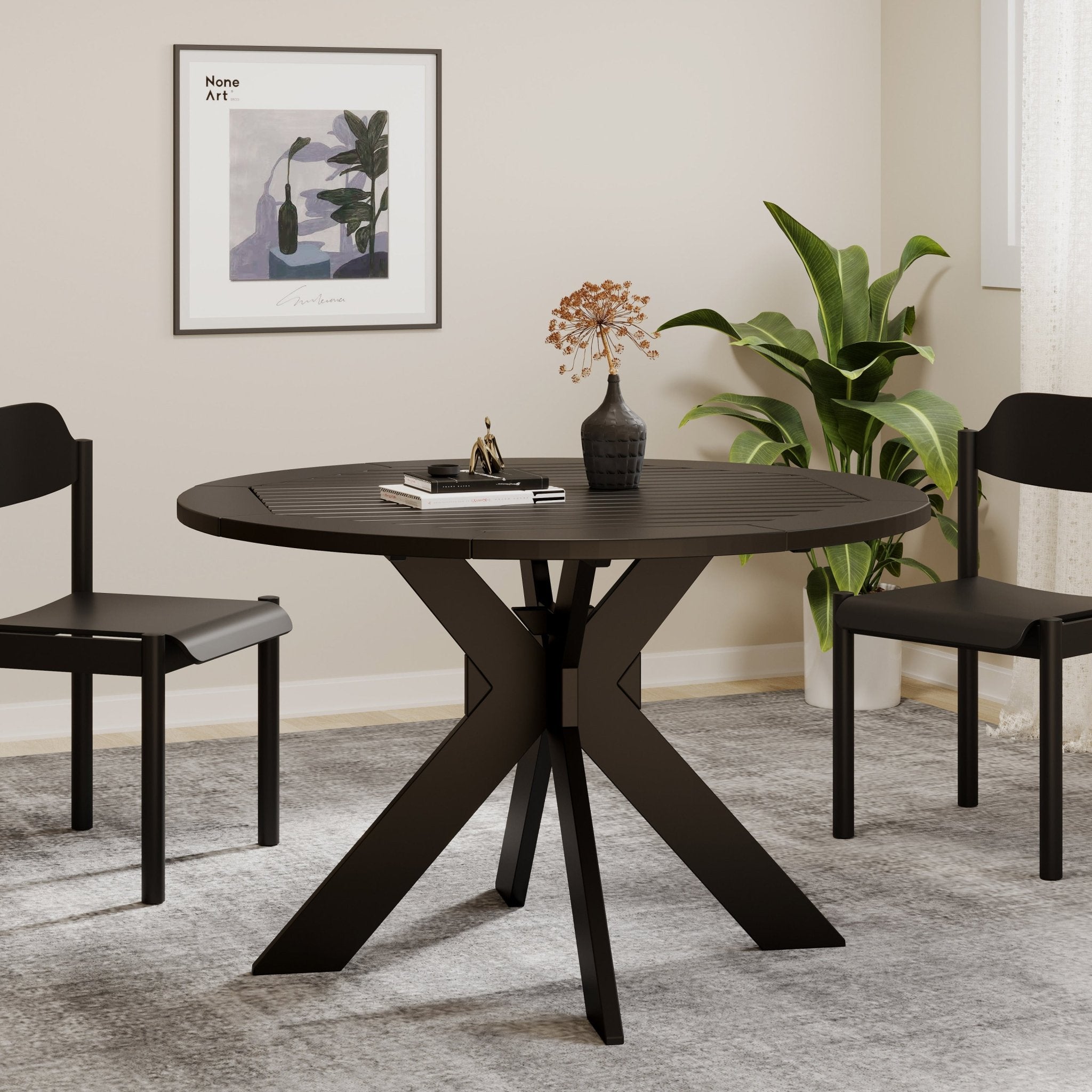 Acacia-Wood--Dining-Table,-Round,-Black-Kitchen-&-Dining-Room-Tables