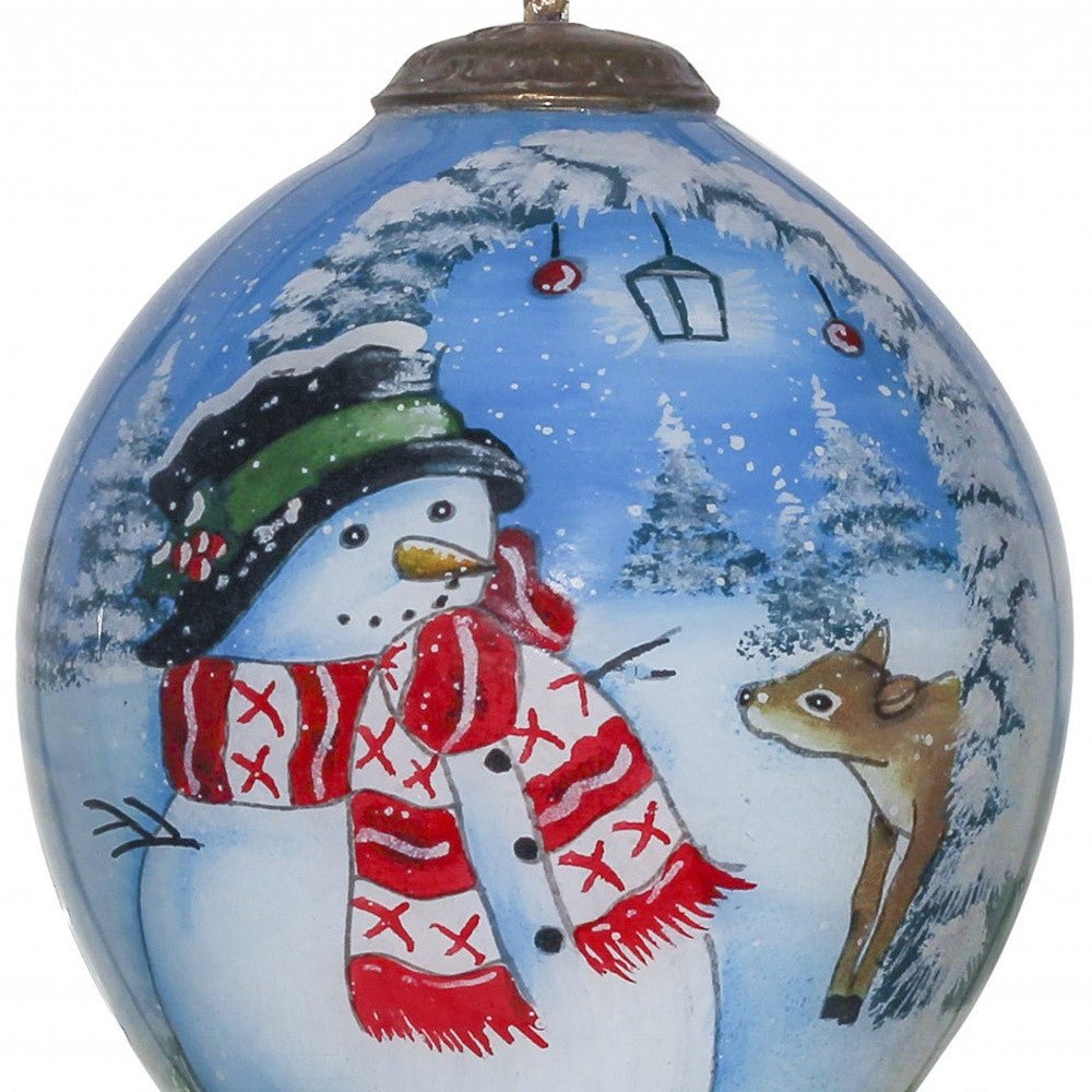 Adorable Snowman and Deer Hand Painted Mouth Blown Glass Ornament - Tuesday Morning-Christmas Ornaments