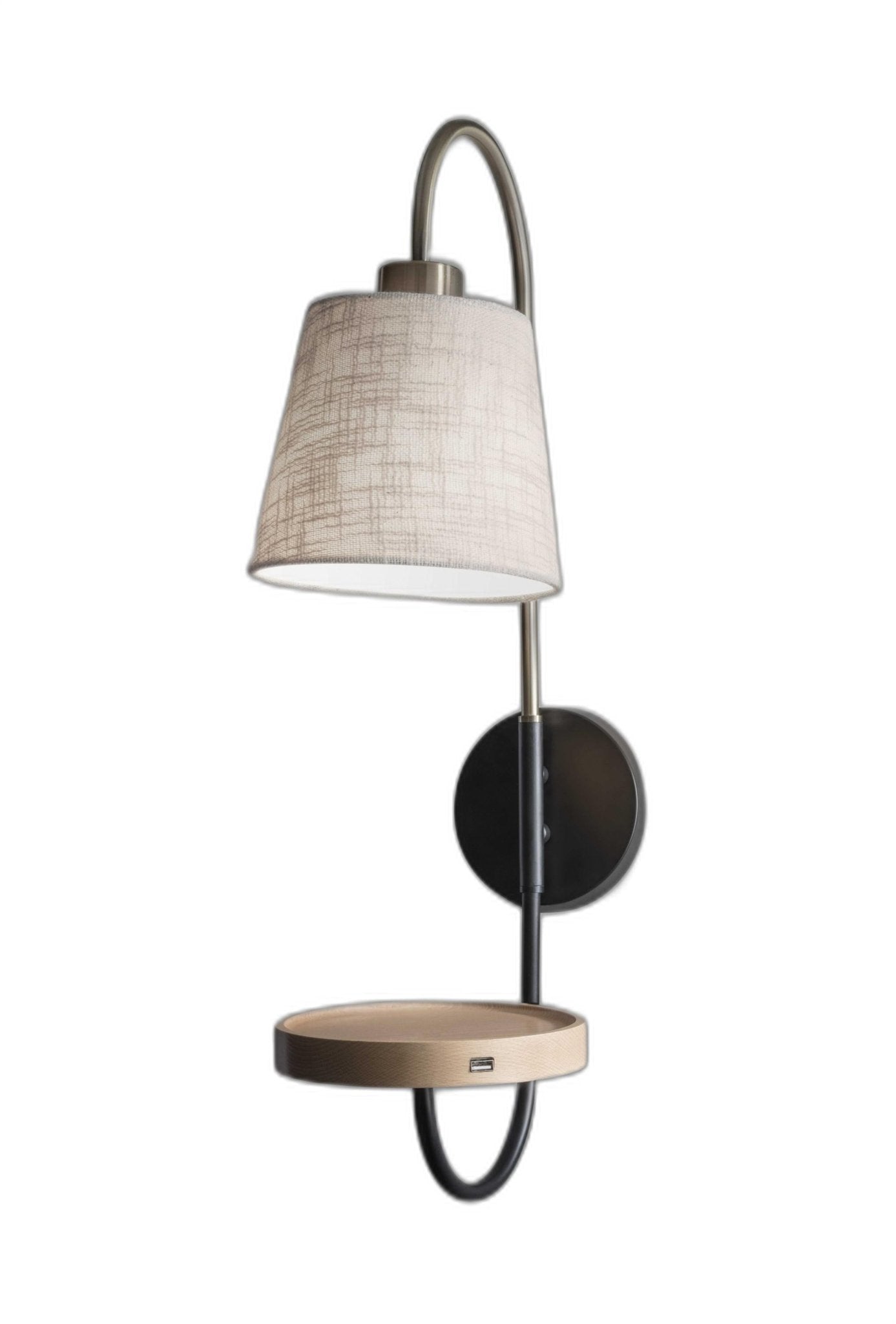 Antique Brass And Black Metal Wall Lamp With Usb Charging Station Wood Shelf - Tuesday Morning-Wall Lighting