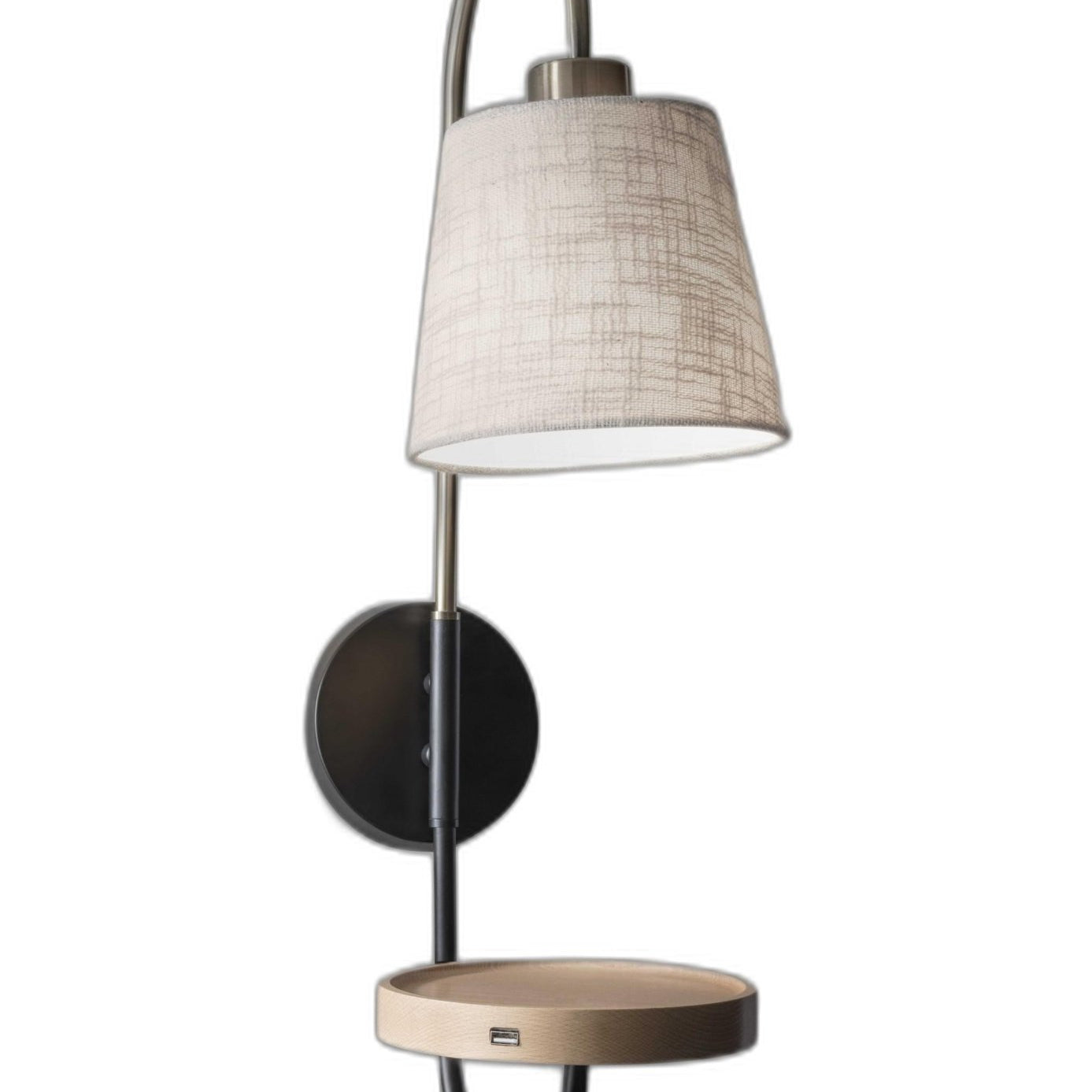 Antique Brass And Black Metal Wall Lamp With Usb Charging Station Wood Shelf - Tuesday Morning-Wall Lighting