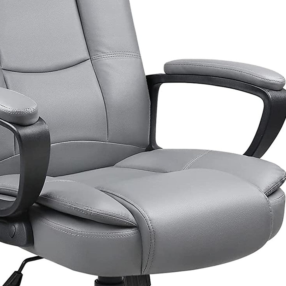 Black Faux Leather Seat Adjustable Executive Chair Metal Back Steel Frame - Tuesday Morning-Office Chairs
