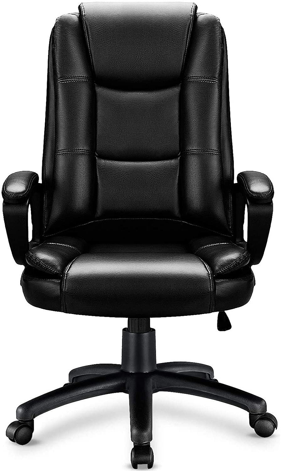 Black Faux Leather Seat Adjustable Executive Chair Metal Back Steel Frame - Tuesday Morning-Office Chairs