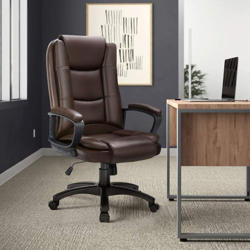 Black-Faux-Leather-Seat-Adjustable-Executive-Chair-Metal-Back-Steel-Frame-Office-Chairs