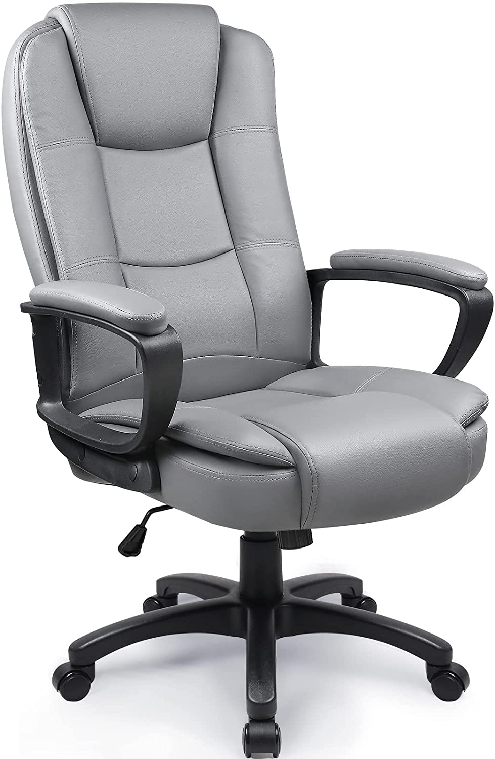 Black-Faux-Leather-Seat-Adjustable-Executive-Chair-Metal-Back-Steel-Frame-Office-Chairs