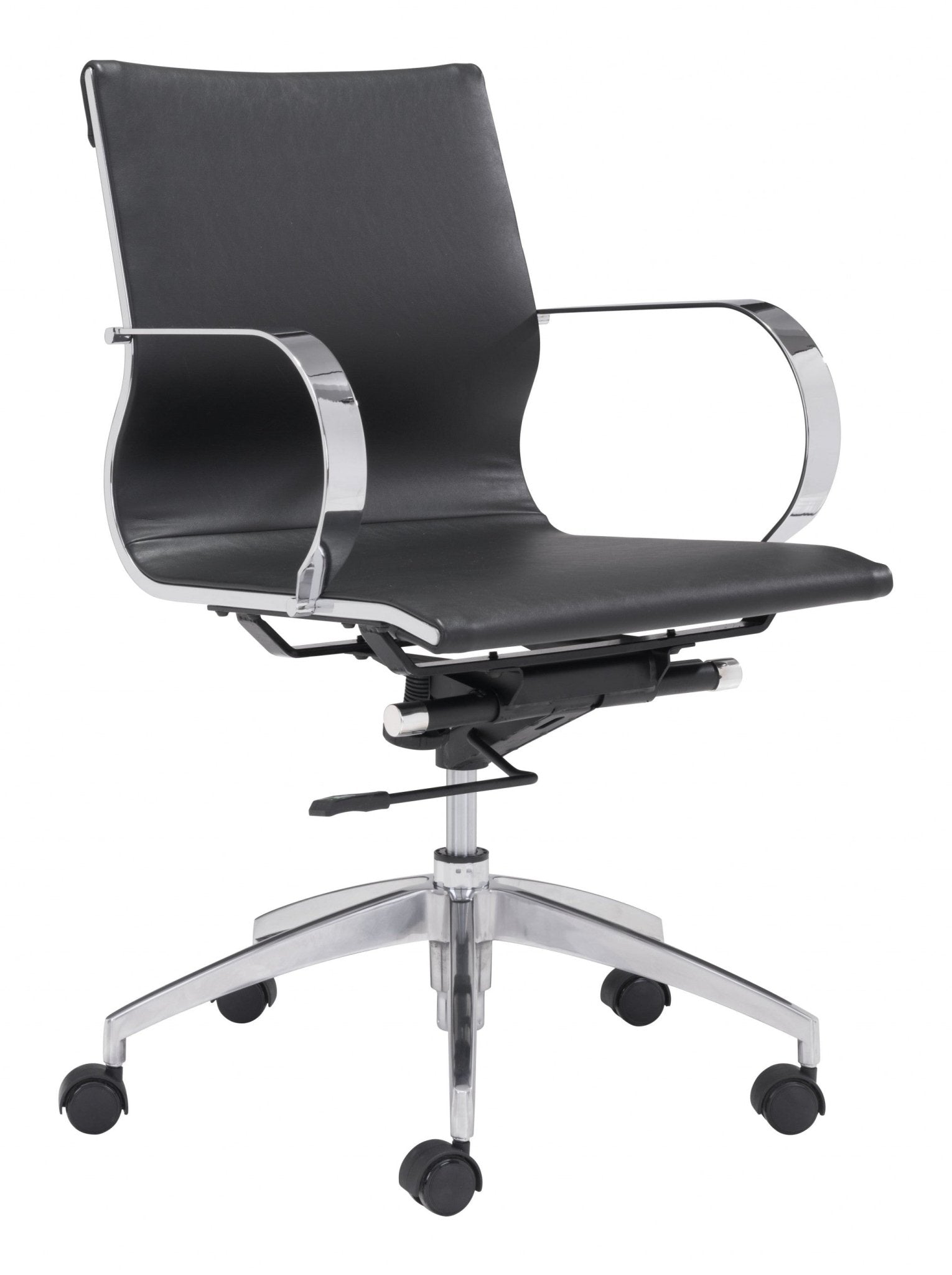 Black-Faux-Leather-Seat-Swivel-Adjustable-Conference-Chair-Metal-Back-Steel-Frame-Office-Chairs