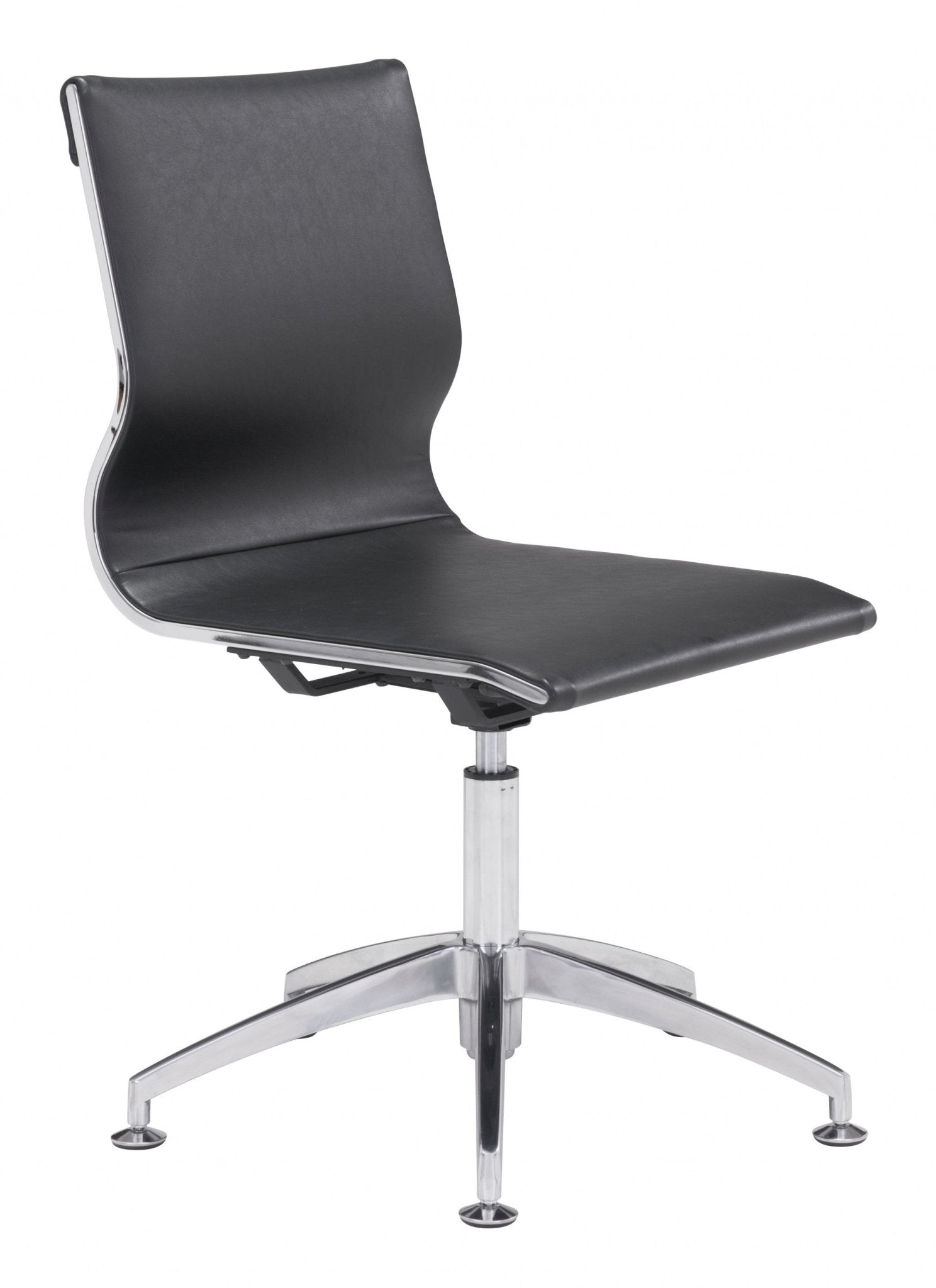 Black-Faux-Leather-Seat-Swivel-Adjustable-Conference-Chair-Metal-Back-Steel-Frame-Office-Chairs