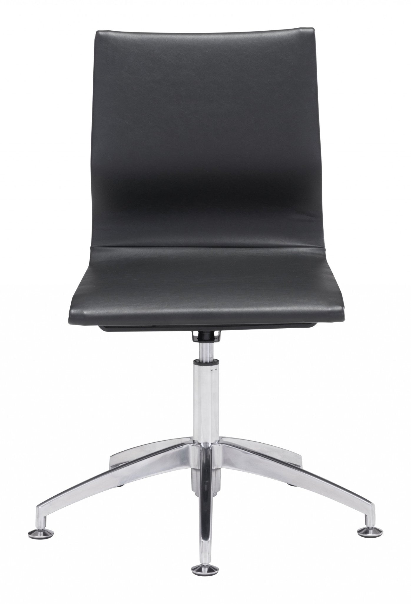 Black Faux Leather Seat Swivel Adjustable Conference Chair Metal Back Steel Frame - Tuesday Morning-Office Chairs