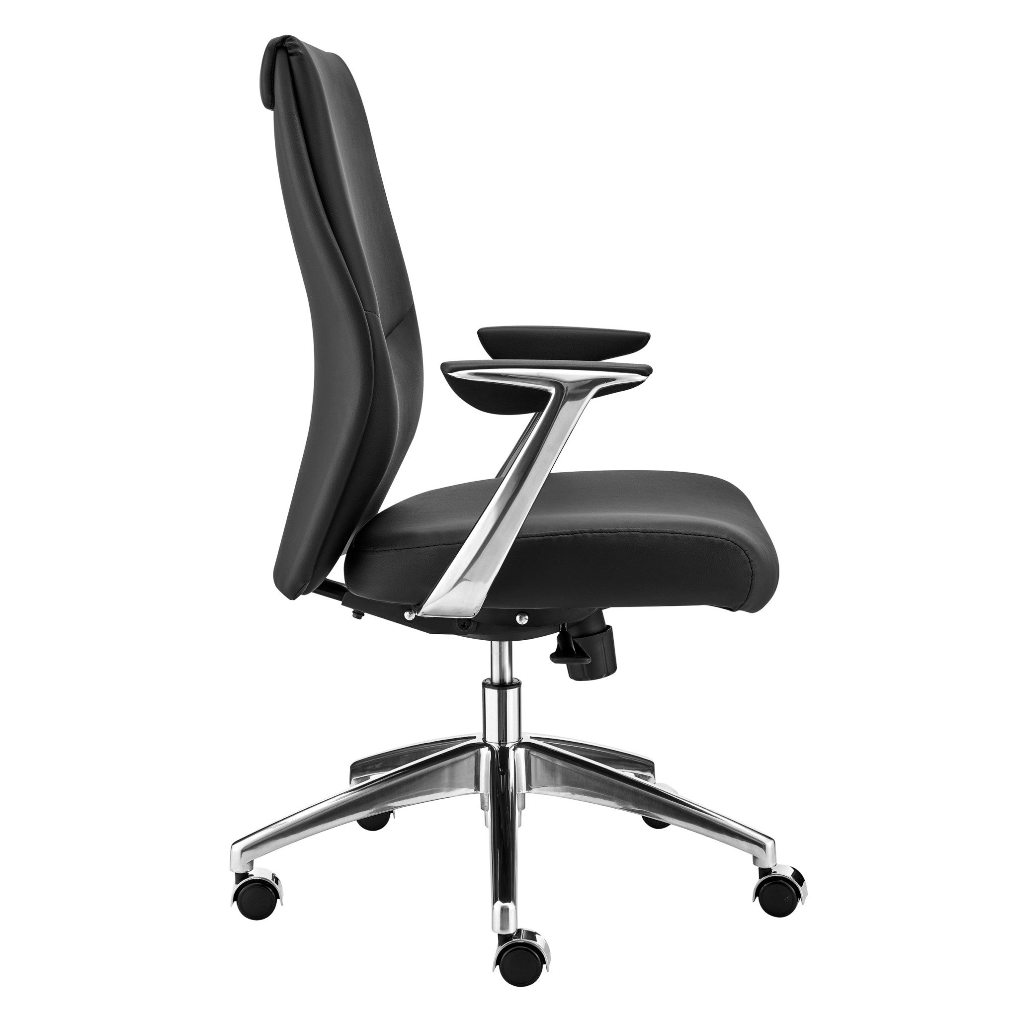 Black Faux Leather Seat Swivel Adjustable Task Chair Leather Back Steel Frame - Tuesday Morning-Office Chairs