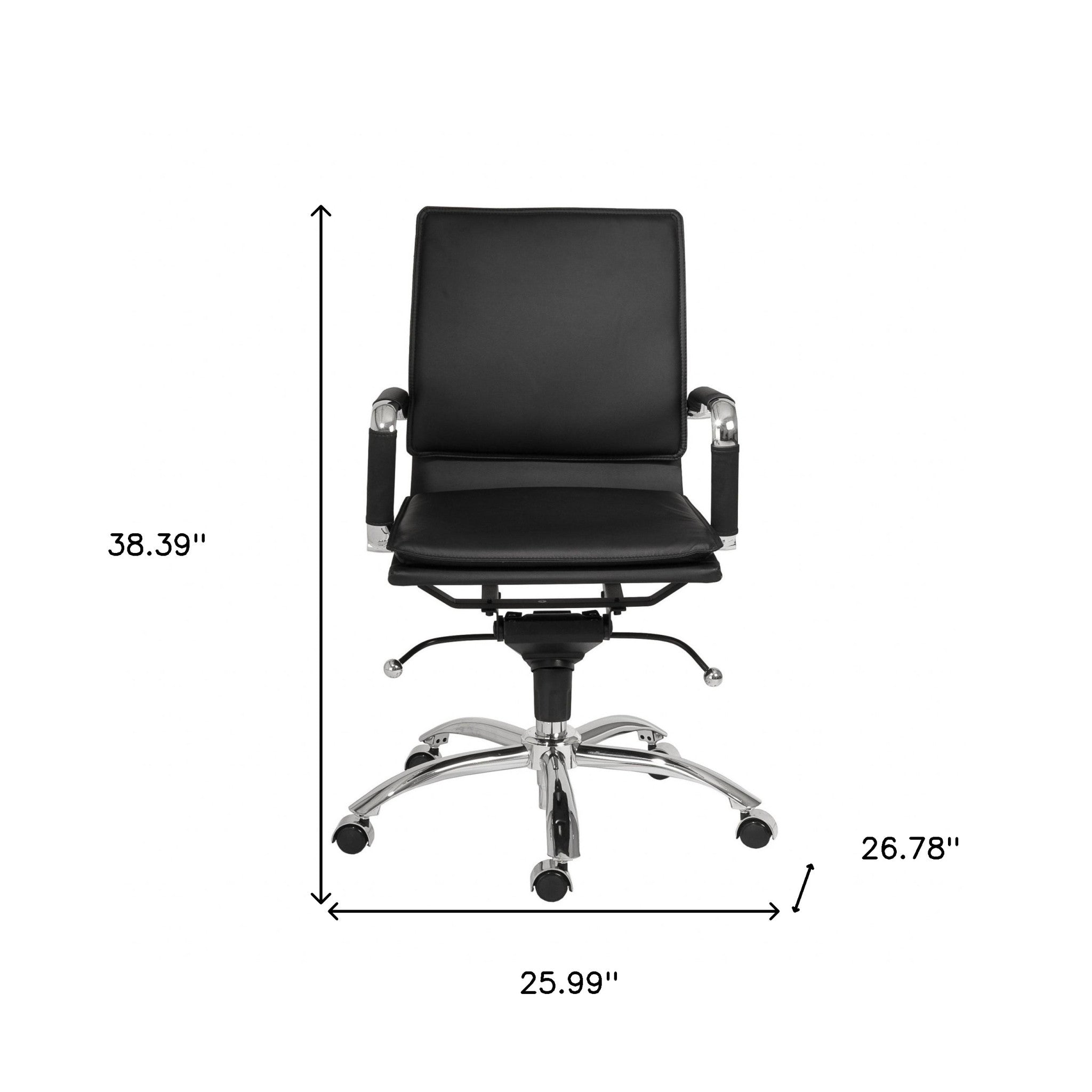 Black Faux Leather Seat Swivel Adjustable Task Chair Leather Back Steel Frame - Tuesday Morning-Office Chairs