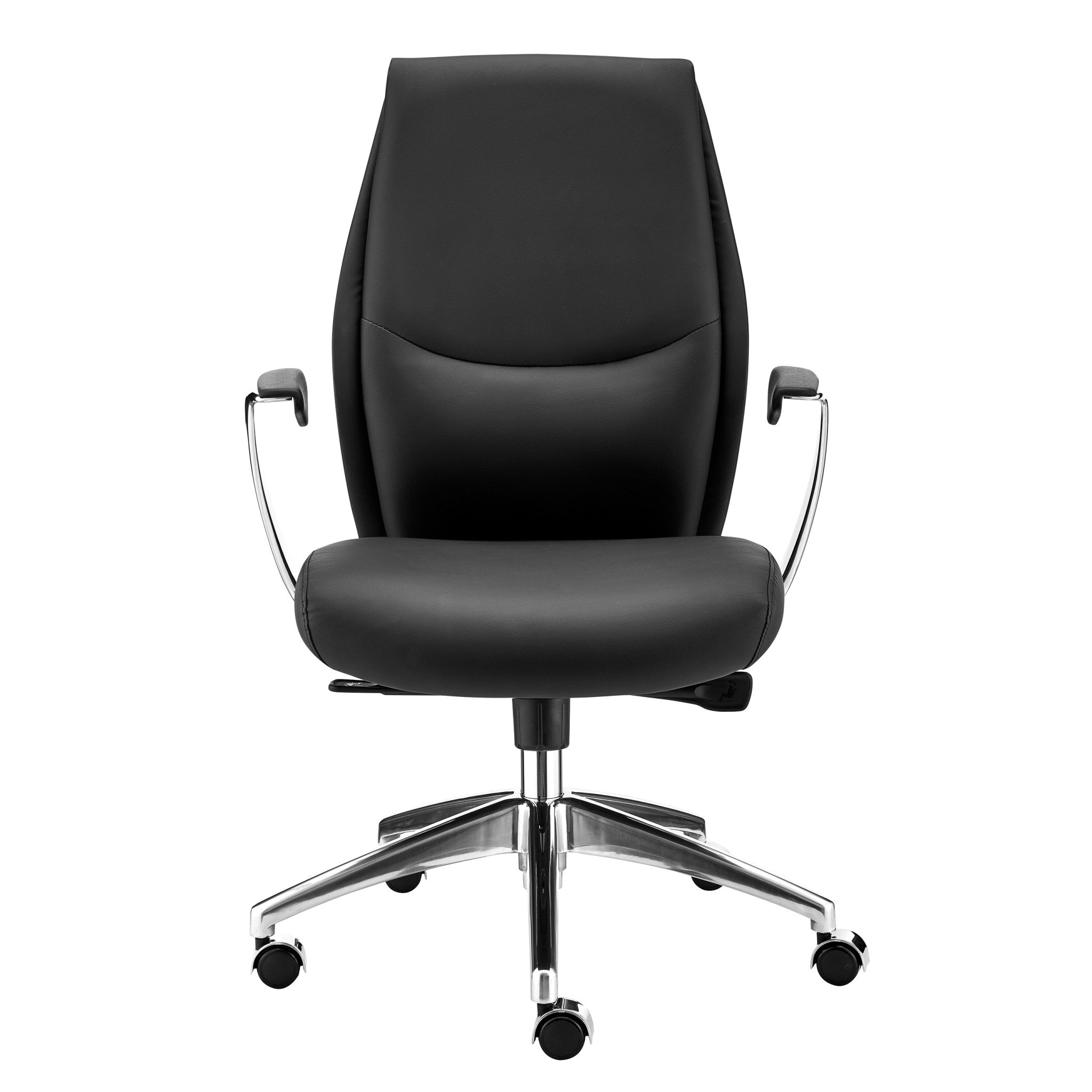 Black-Faux-Leather-Seat-Swivel-Adjustable-Task-Chair-Leather-Back-Steel-Frame-Office-Chairs