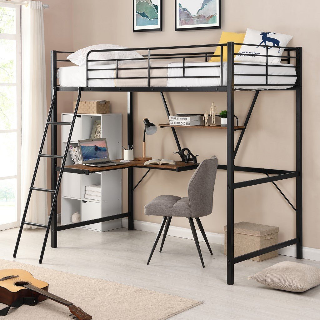 Black-Metal-Loft-Bed-with-L-Shaped-Desk-and-Shelf-Beds-&-Bed-Frames