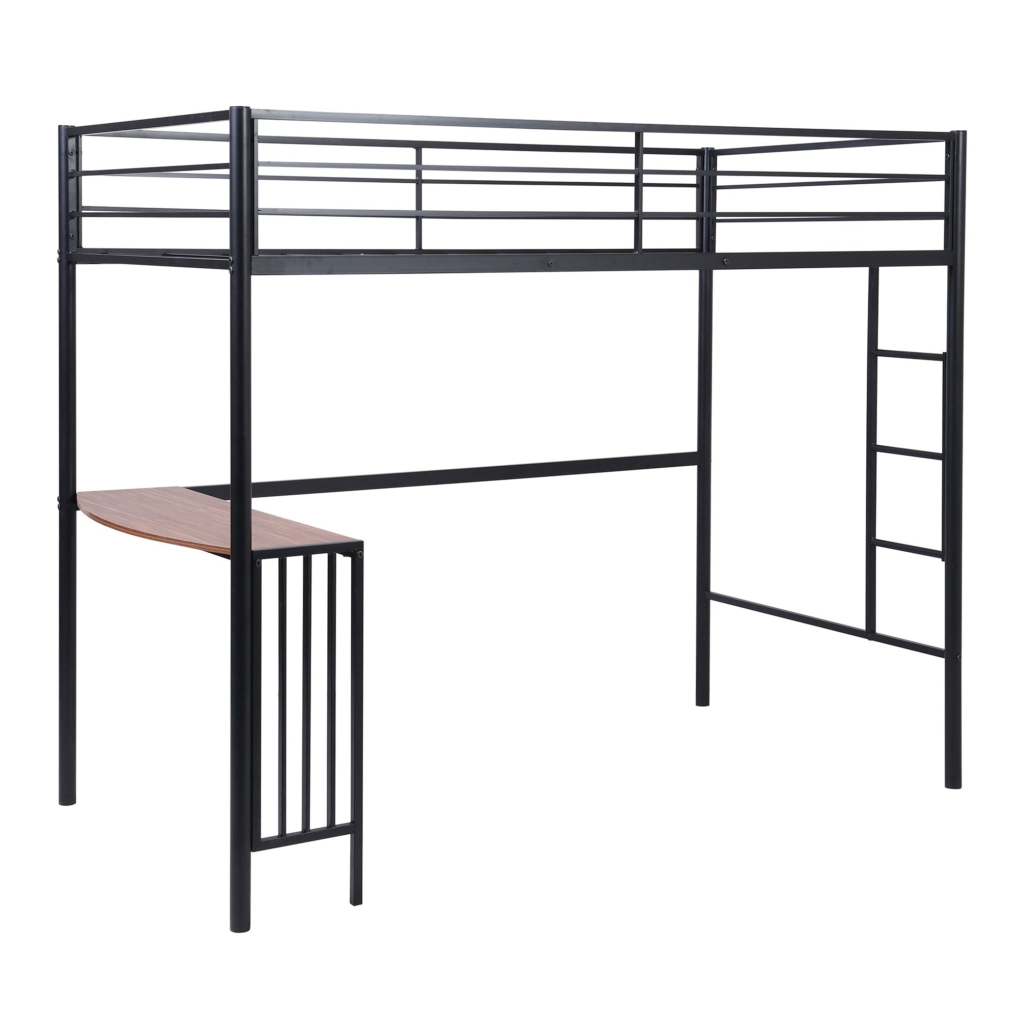Black Metal Twin Size Loft Bed with Desk - Tuesday Morning-Loft Beds