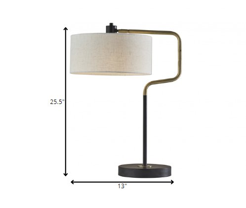 Black Metal With Brass Adjustable Swing Arm And Drum Shade Table Lamp - Tuesday Morning-Table Lamps