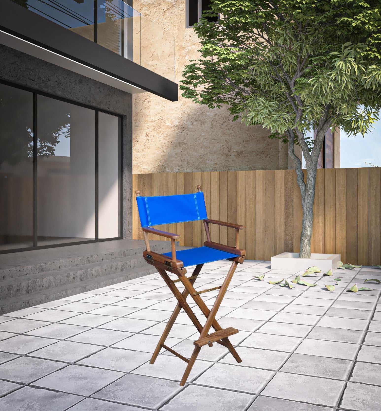 Blue And Brown Solid Wood Director Chair - Tuesday Morning-Outdoor Chairs