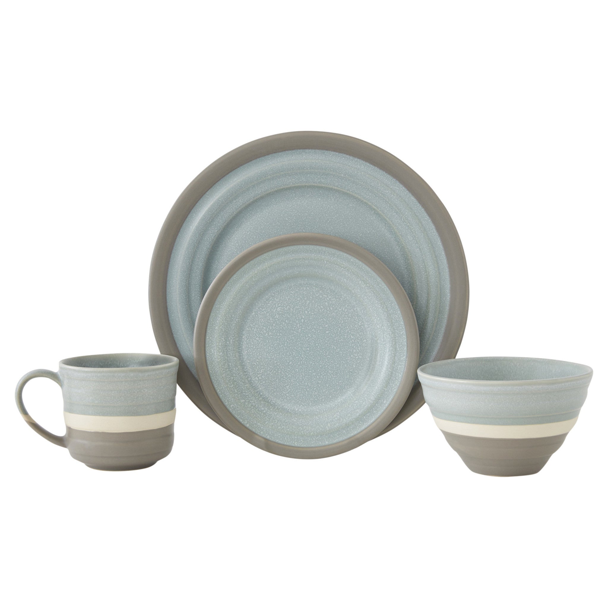 Blue and Gray Sixteen Piece Round Tone on Tone Ceramic Service For Four Dinnerware Set - Tuesday Morning-Dinnerware