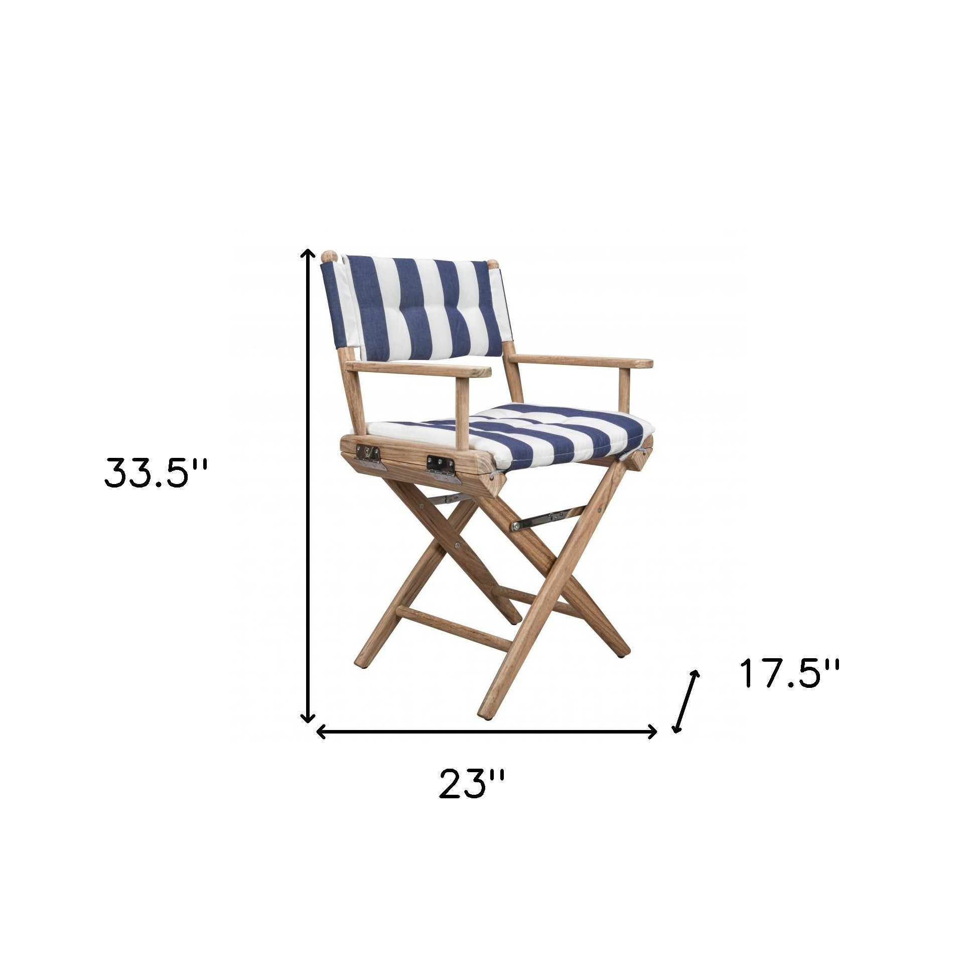 Blue and White And Brown Solid Wood Director Chair With Blue and White Cushion - Tuesday Morning-Outdoor Chairs