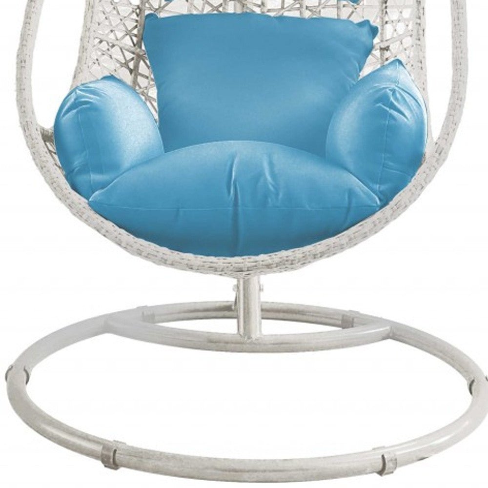 Blue And White Metal Swing Chair With Cushion - Tuesday Morning-Outdoor Chairs