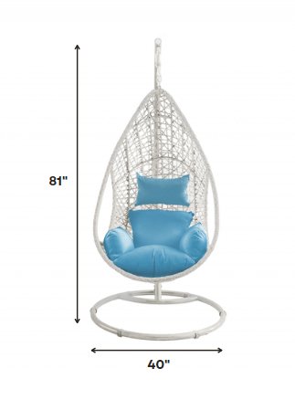 Blue And White Metal Swing Chair With Cushion - Tuesday Morning-Outdoor Chairs