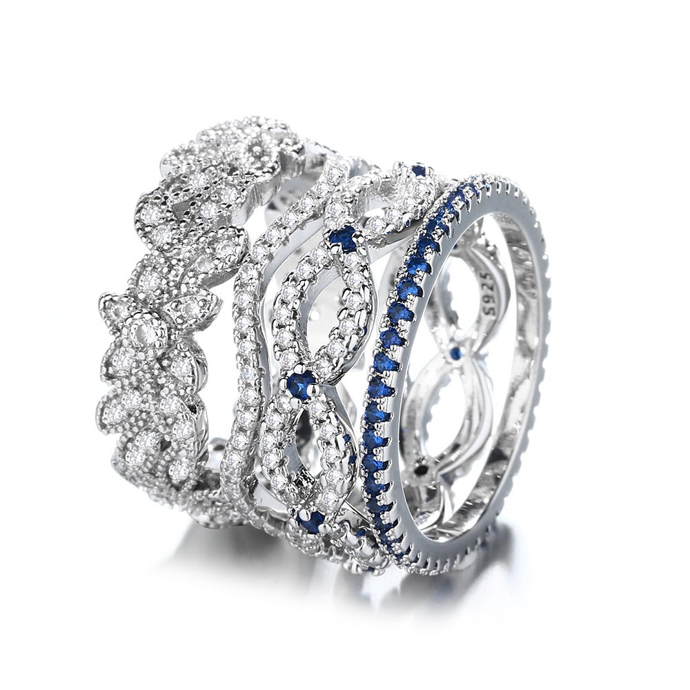 Blue-and-White-Sapphire-Ring-Set-in-Sterling-Silver-(Stackable)-Rings