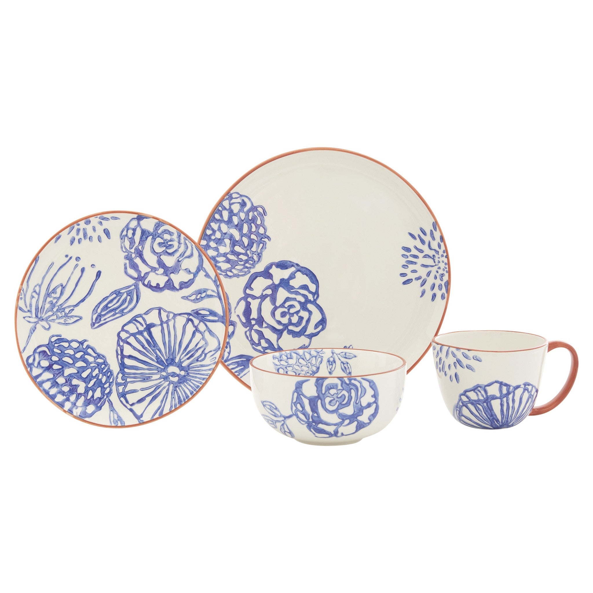 Blue-and-White-Sixteen-Piece-Round-Floral-Ceramic-Service-For-Four-Dinnerware-Set-Dinnerware-Sets