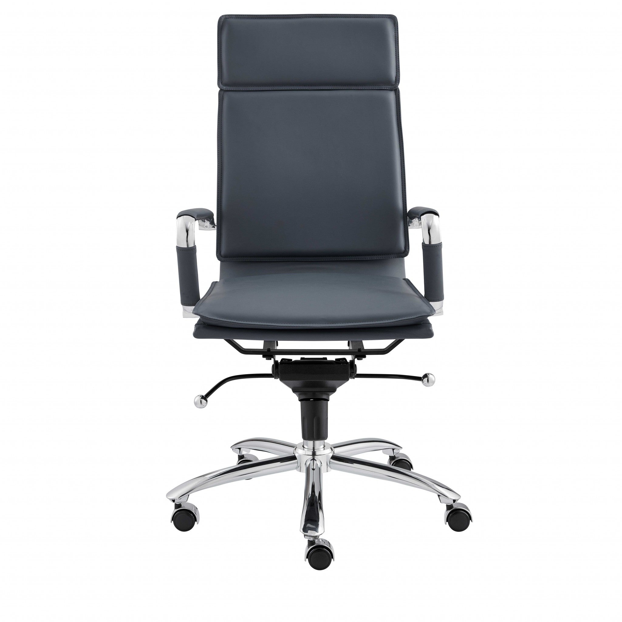 Blue Faux Leather Seat Swivel Adjustable Task Chair Leather Back Steel Frame - Tuesday Morning-Office Chairs