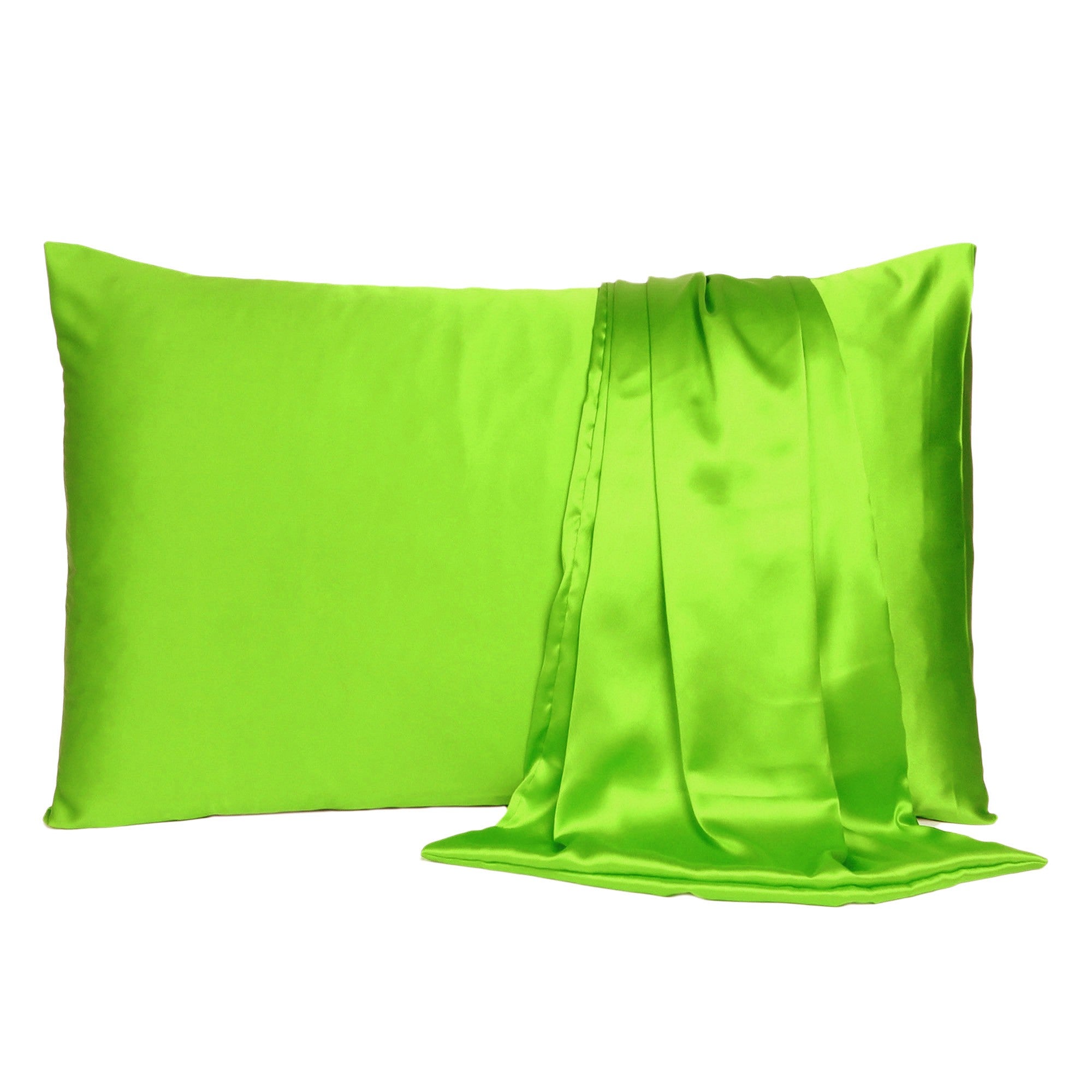 Bright Green Dreamy Set Of 2 Silky Satin Queen Pillowcases - Tuesday Morning-Bed Sheets