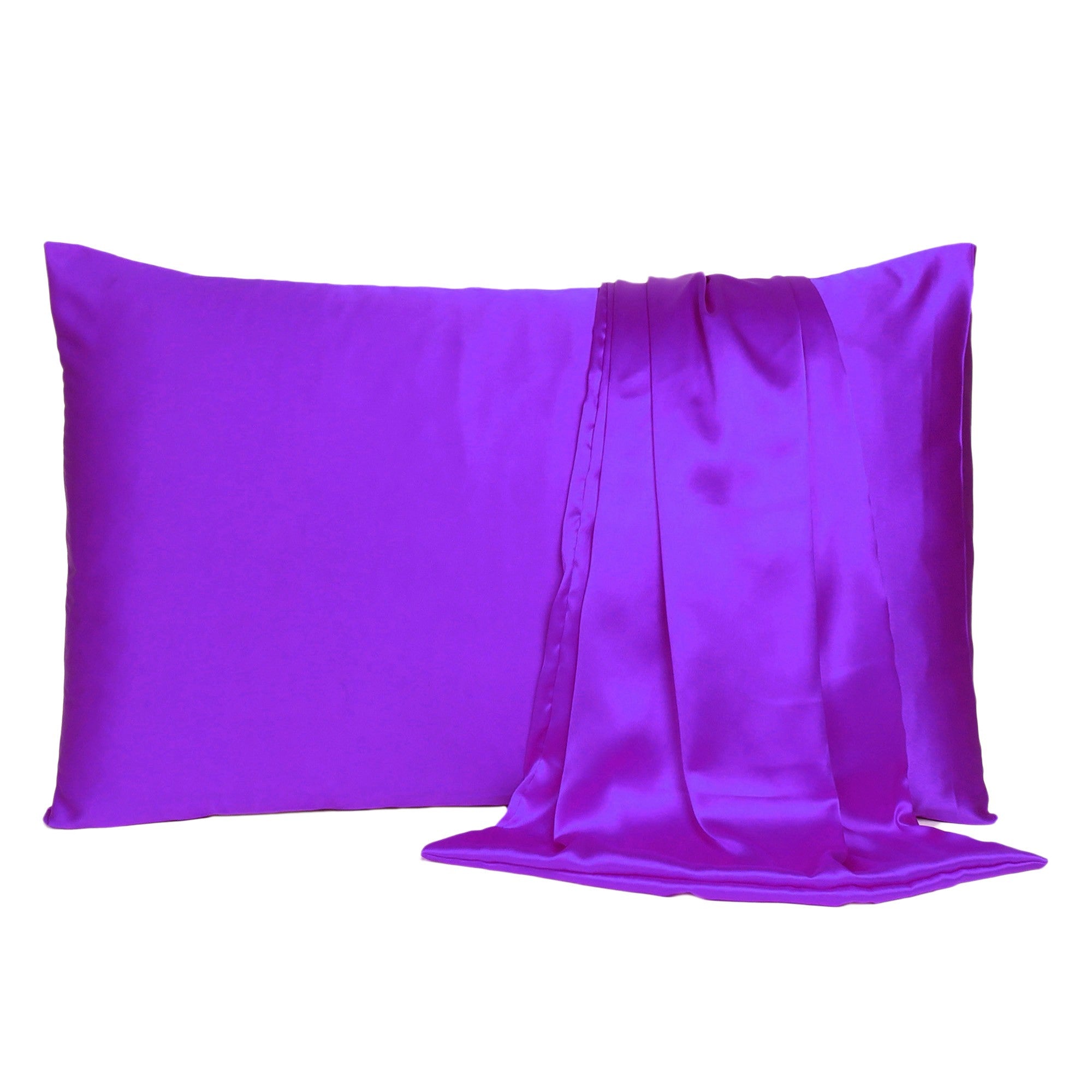 Bright Purple Dreamy Set Of 2 Silky Satin King Pillowcases - Tuesday Morning-Bed Sheets