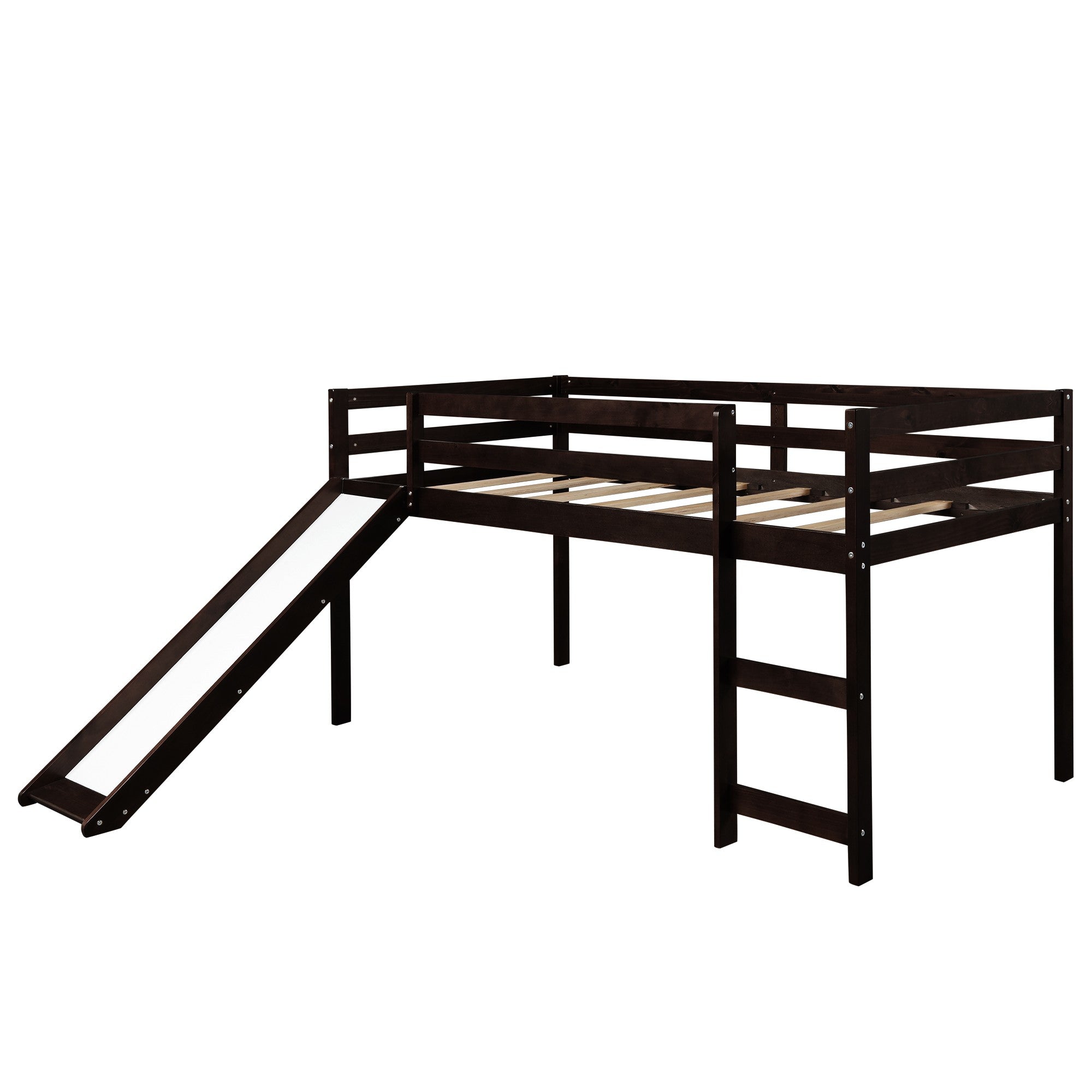 Brown Low Loft Bed With Slide - Tuesday Morning-Loft Beds