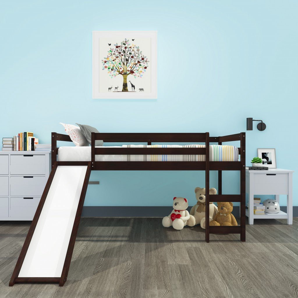 Brown-Low-Loft-Bed-With-Slide-Beds-&-Bed-Frames