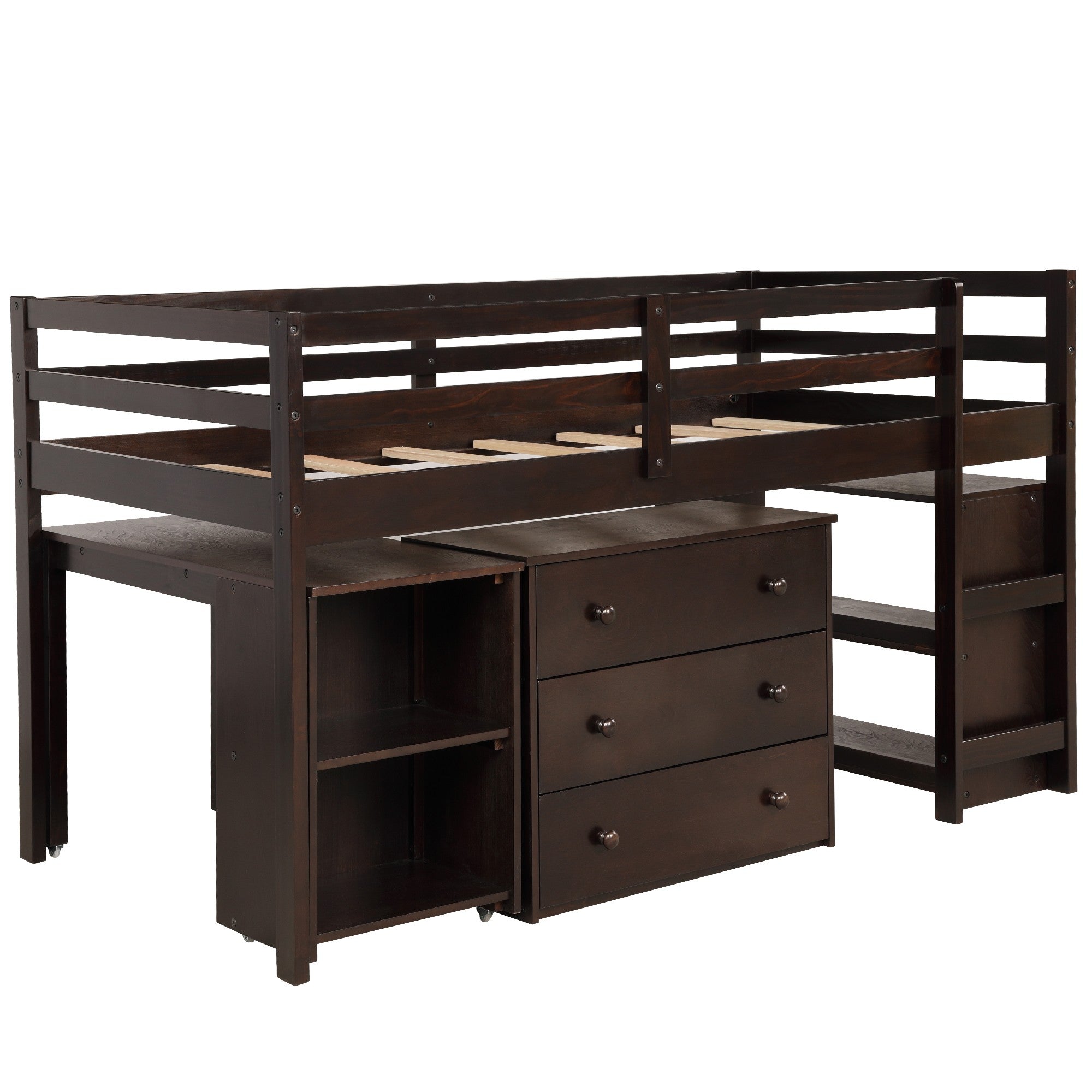 Brown Low Twin Loft Bed With Cabinet and Desk - Tuesday Morning-Loft Beds