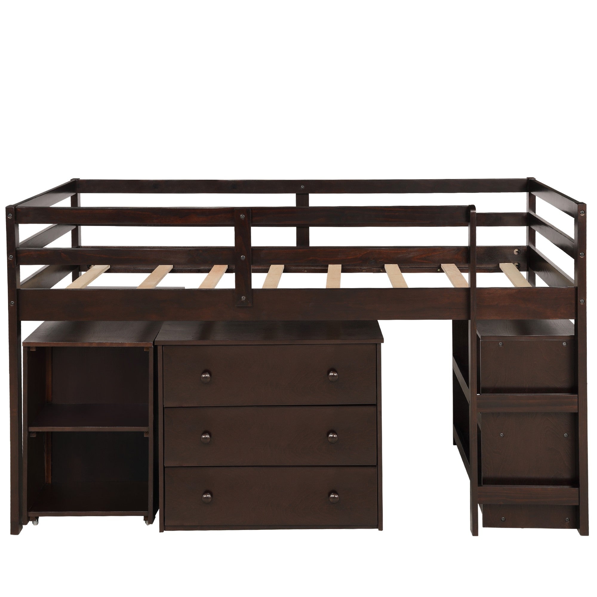Brown Low Twin Loft Bed With Cabinet and Desk - Tuesday Morning-Loft Beds