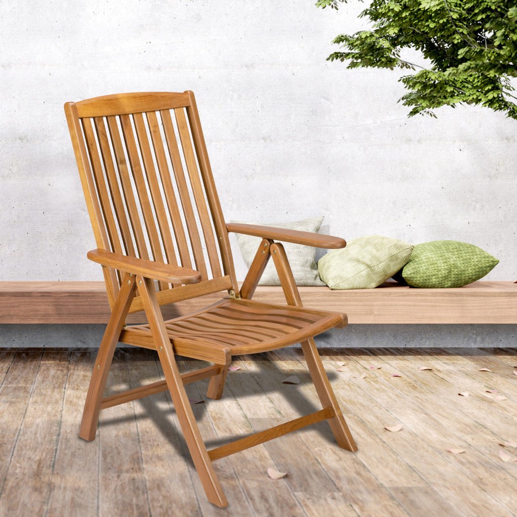 Brown Solid Wood Reclining Deck Chair - Tuesday Morning-Outdoor Chairs