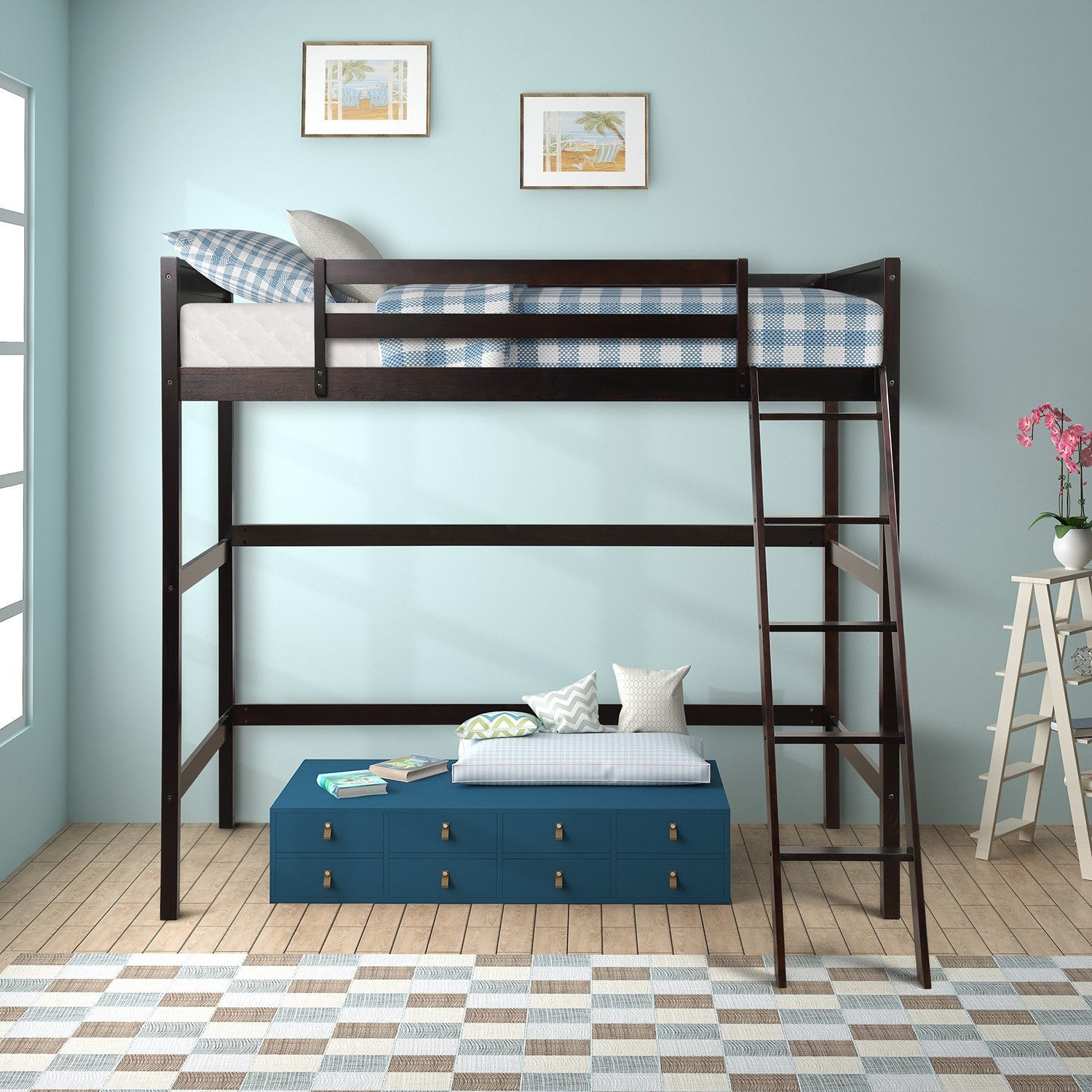 Brown Twin Size Hight Loft Bed - Tuesday Morning-Loft Beds