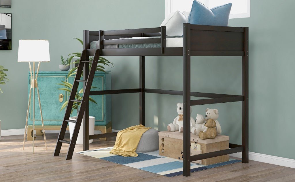 Brown Twin Size Hight Loft Bed - Tuesday Morning-Loft Beds