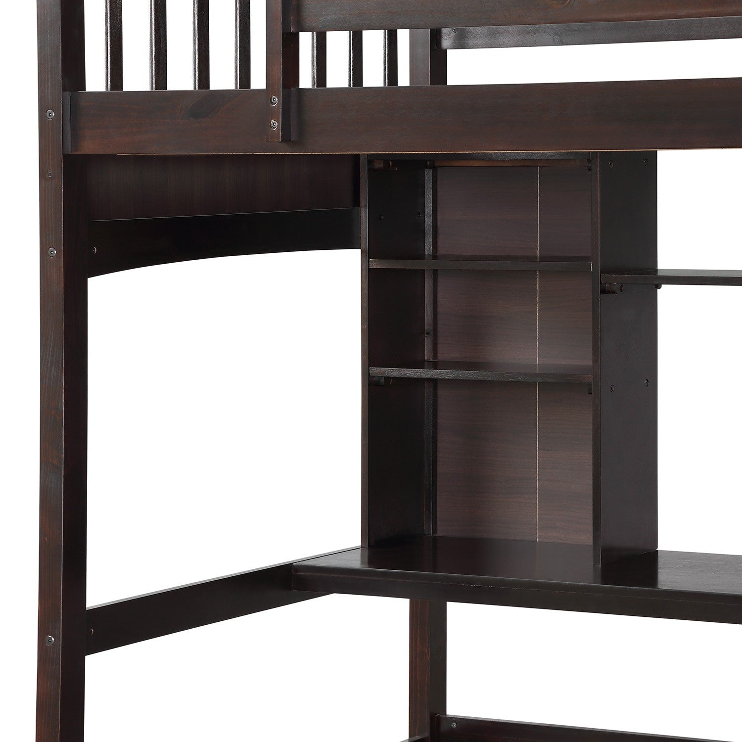 Brown Twin Size Loft Bed with Desk and Shelves - Tuesday Morning-Loft Beds