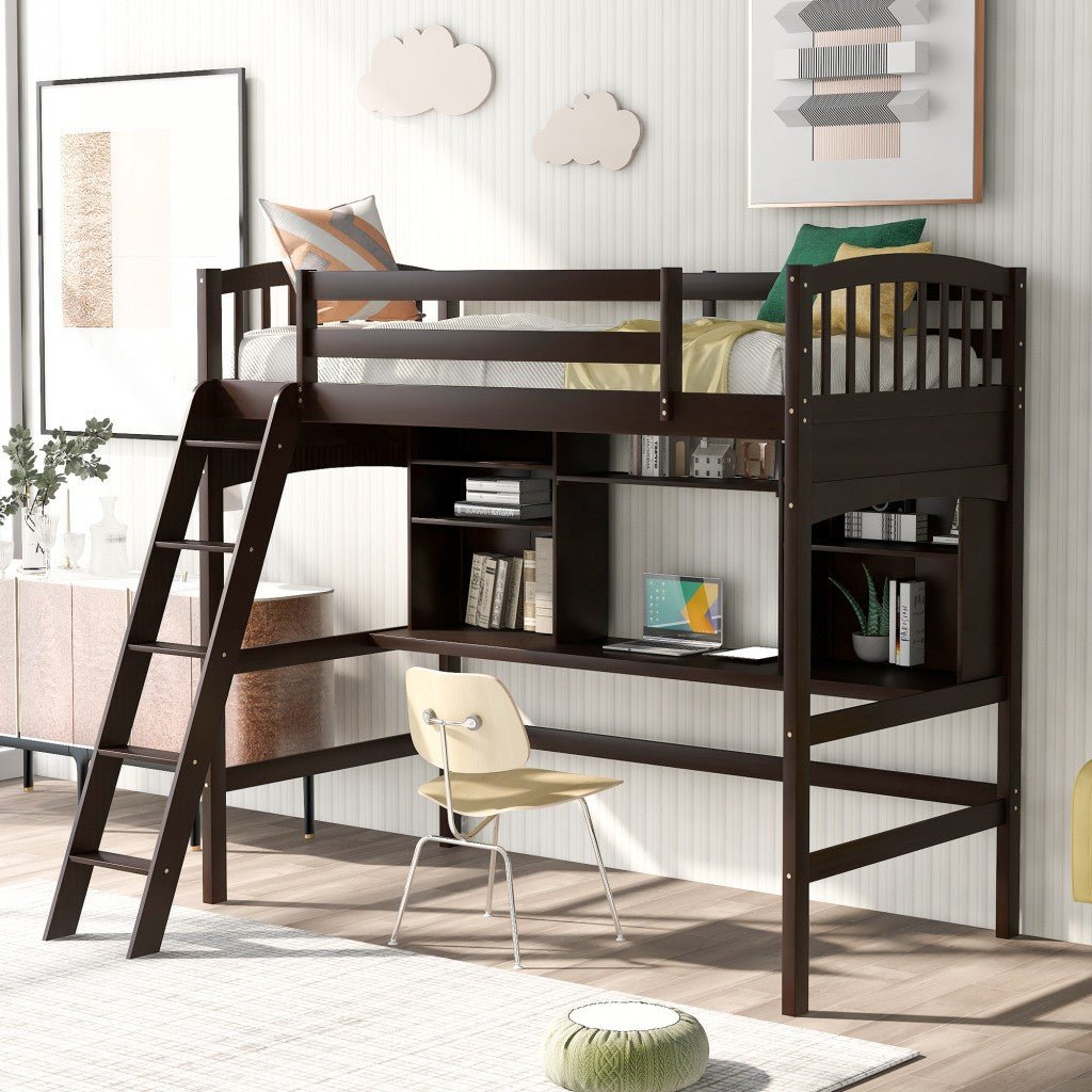 Brown-Twin-Size-Loft-Bed-with-Desk-and-Shelves-Beds-&-Bed-Frames